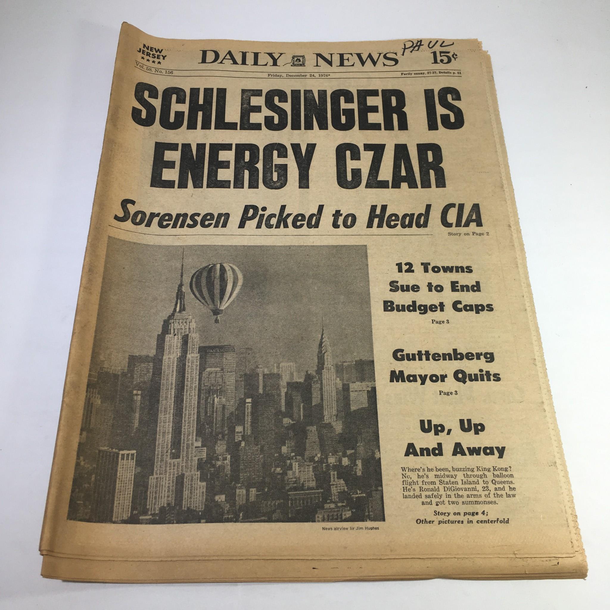 NY Daily News:12/24/76 Schlesinger Is Energy Czar; Sorensen Picked To Head CIA