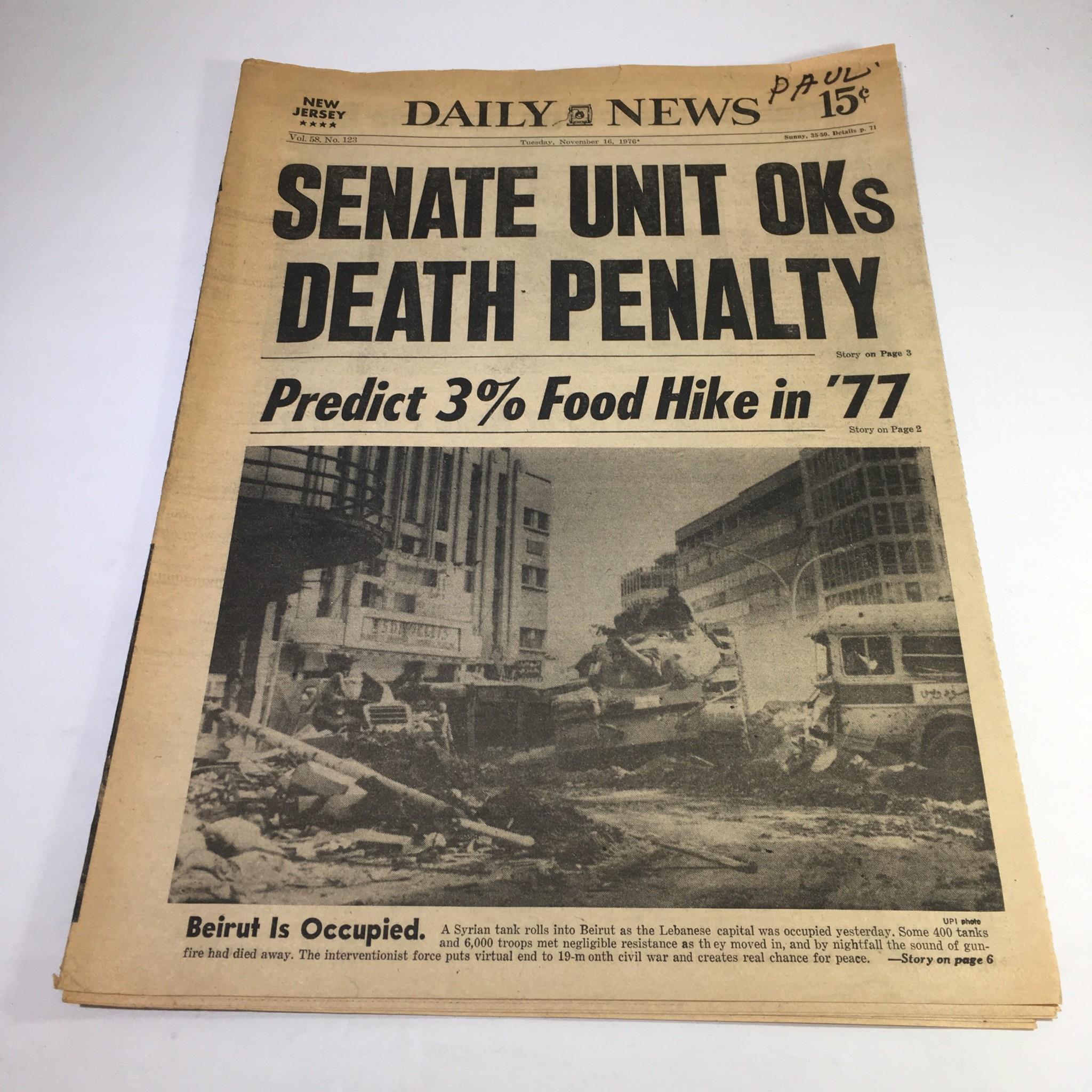 NY Daily News: 11/16/76 Senate unit OKs Death Penalty Predict 3% Food Hike In 77