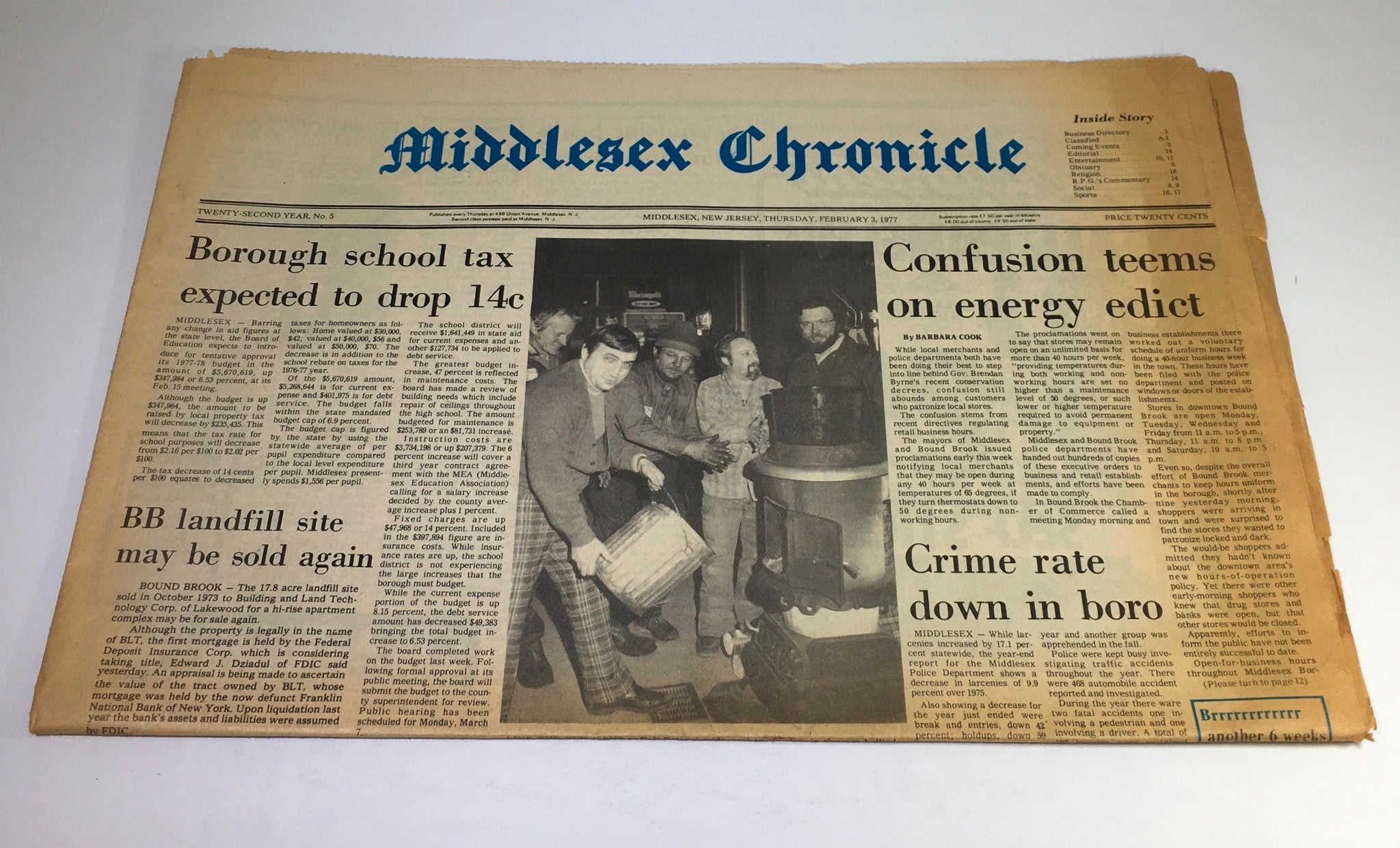 Middlesex Chronicle: 2/3/77 Borough School Tax Expected To Drop 14C