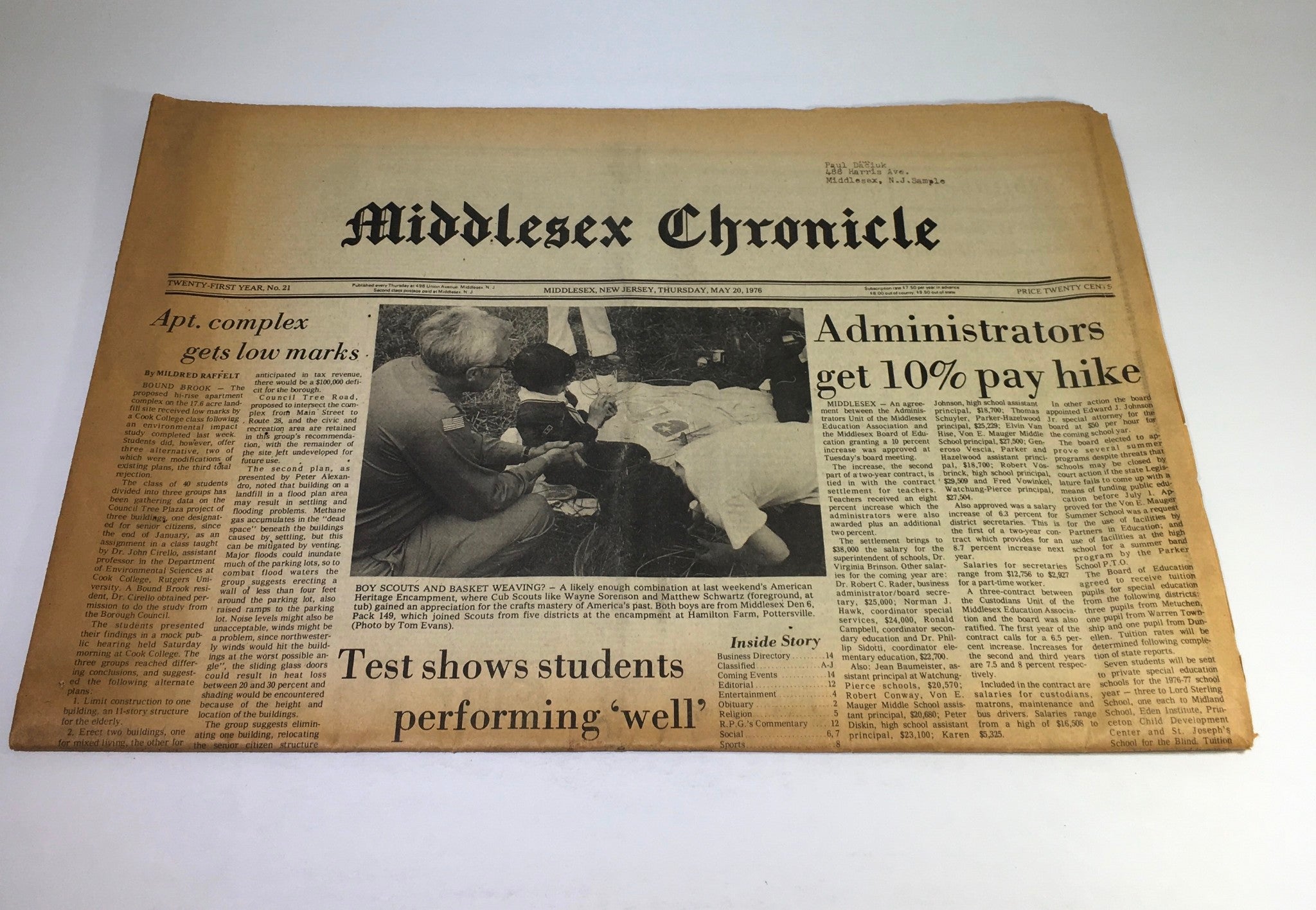 Middlesex Chronicle:5/20/76 Admin Get 10% Pay Hike Apt. Complex Low Marks