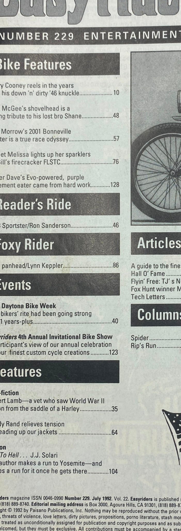 Easyriders Magazine July 1992 4th Annual Invitational Bike Tattoo Show No Label