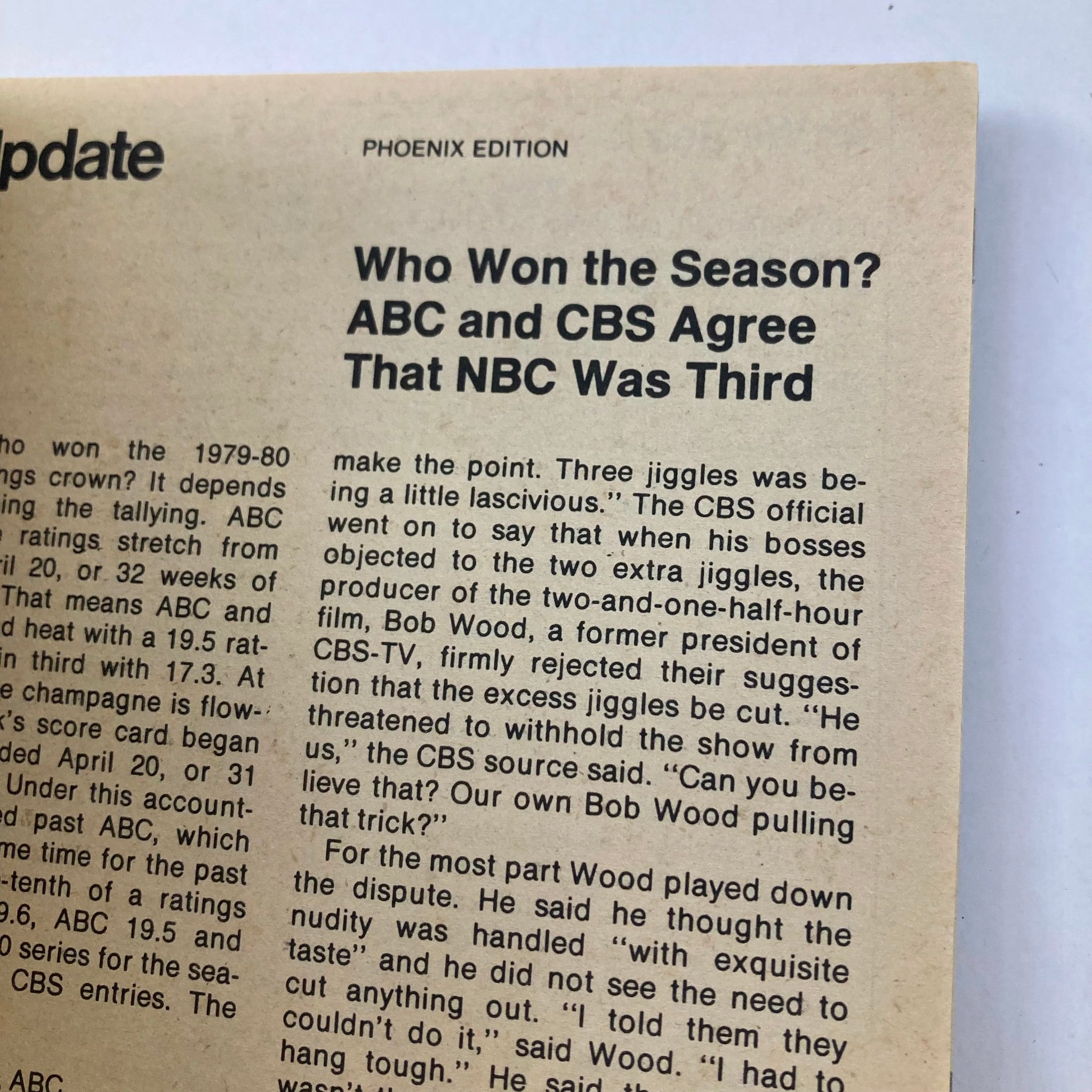 Close-up of an article from TV Guide Magazine May 3 1980 #1414 discussing television ratings and the competition between networks.