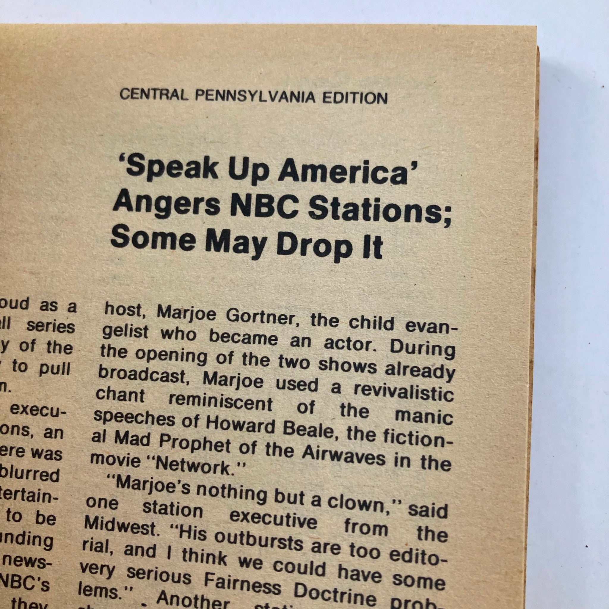 Inside article from TV Guide Magazine June 7 1980, Central Pennsylvania Edition, discussing the controversy of the show 'Speak Up America' and its impact on NBC stations.