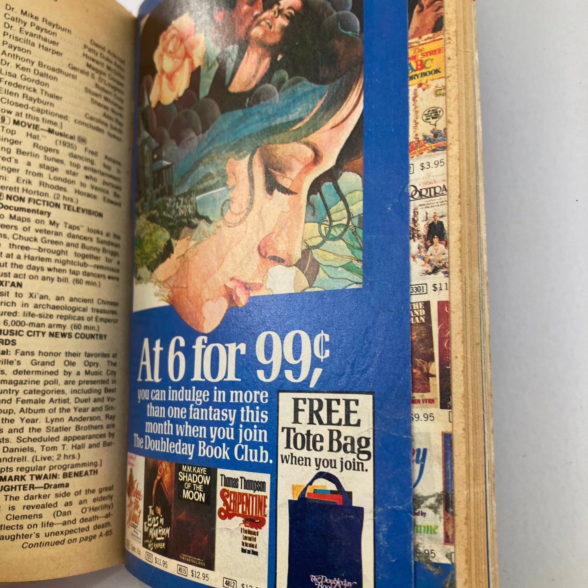 Interior page of TV Guide Magazine June 7 1980 featuring an advertisement for The Doubleday Book Club with artistic illustrations, showcasing a woman's profile and a promotional offer of 6 books for 99 cents.