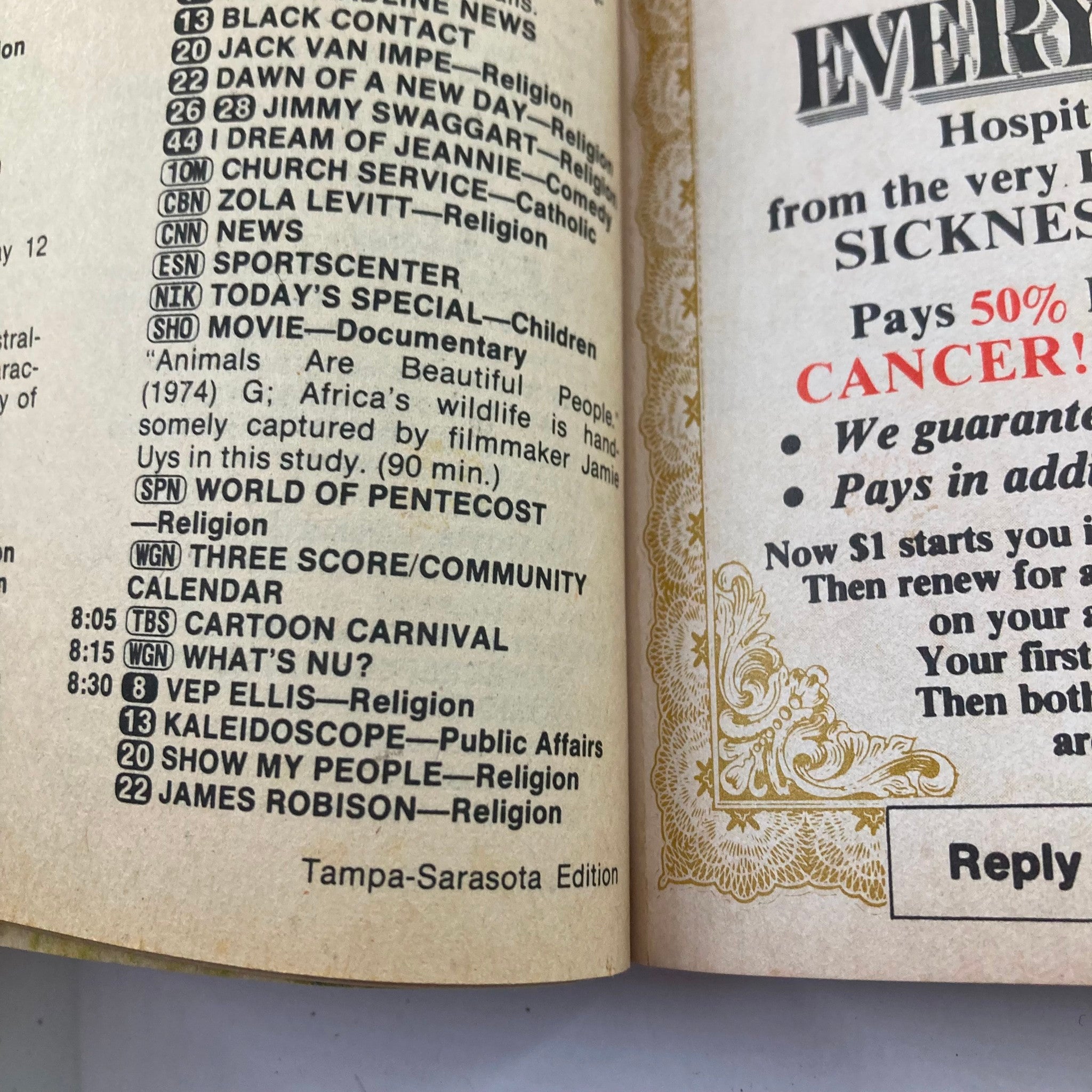 Another inside page of TV Guide Magazine, January 22, 1983, featuring a list of television programs and scheduled shows for the Tampa-Sarasota edition.