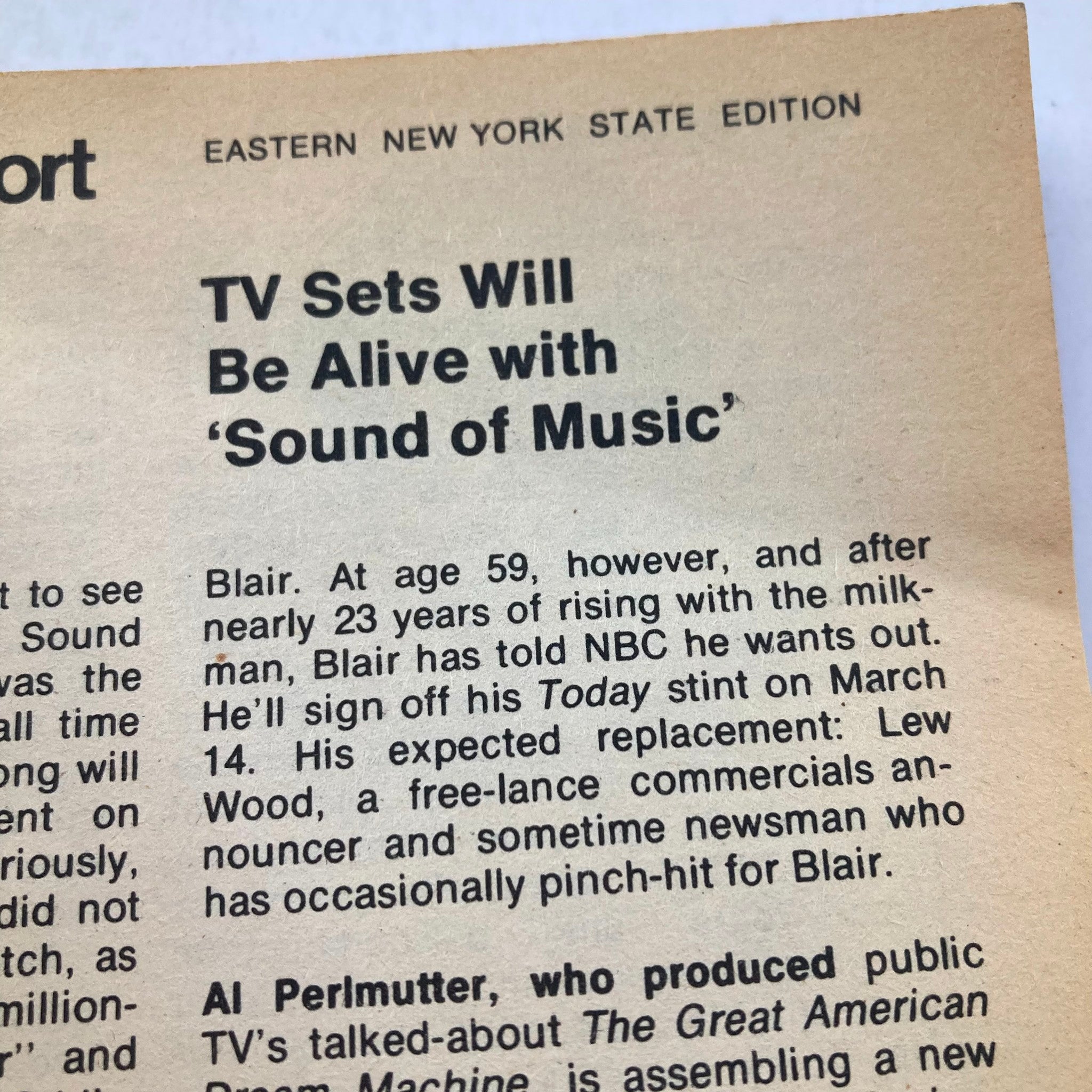 Editorial page of TV Guide Magazine January 4 1975, noting the Eastern New York State edition with a report on television shows, including details on the upcoming 'Sound of Music' broadcast.