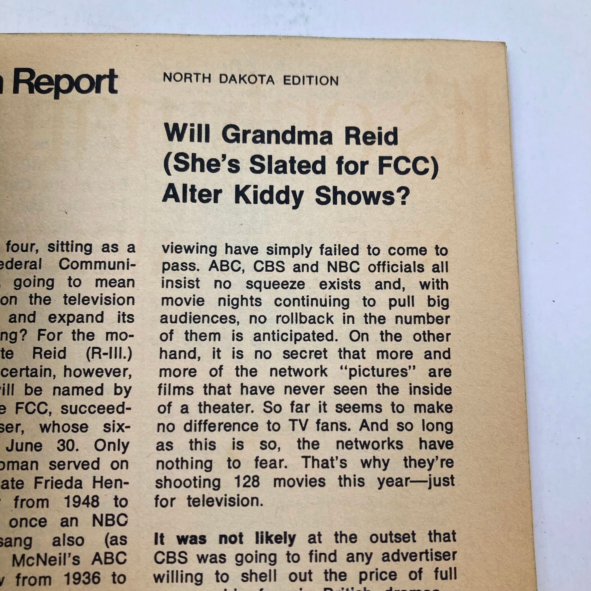 Text from TV Guide Magazine July 17 1971 Issue #955 North Dakota Edition discussing changes in children's programming and federal regulations.