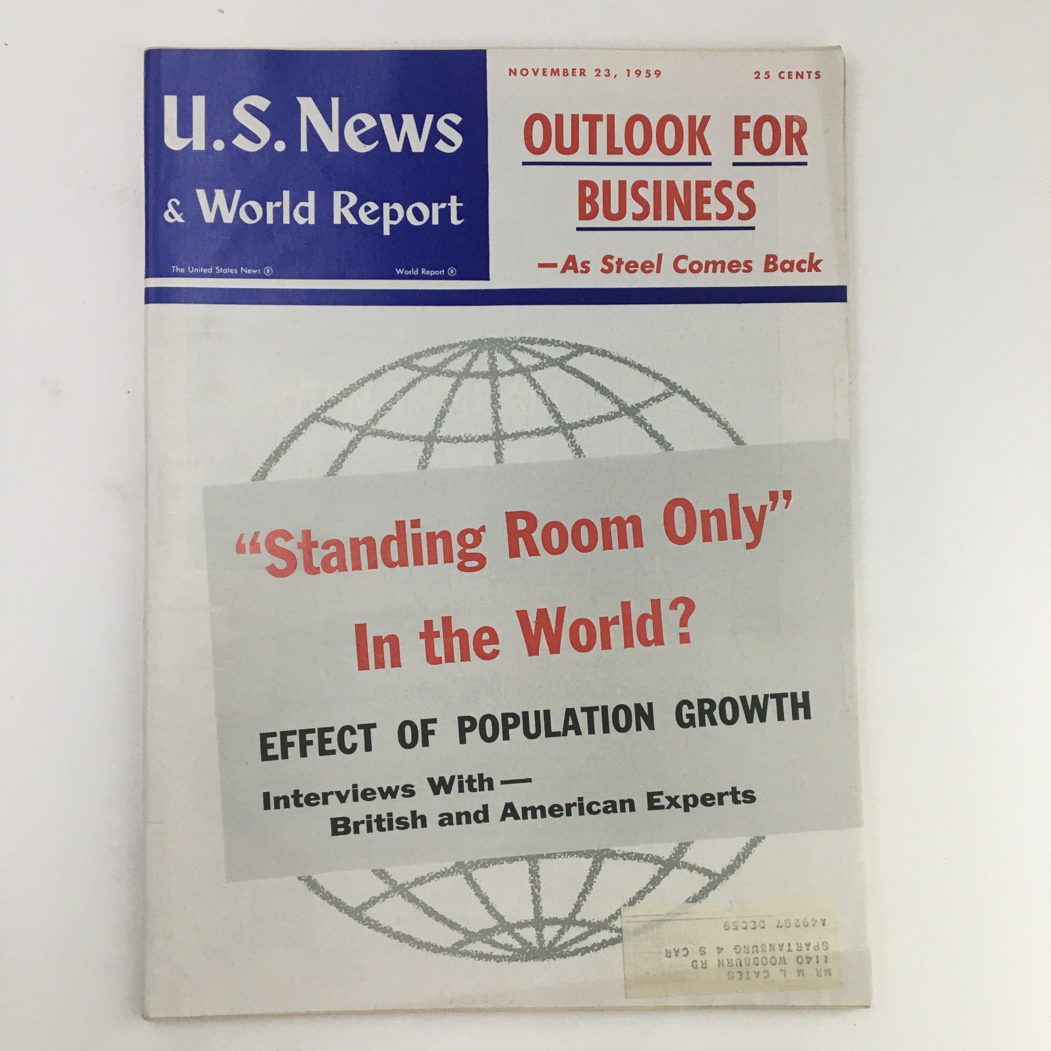 VTG U.S. News & World Report November 23 1959 Standing Room Only In the World