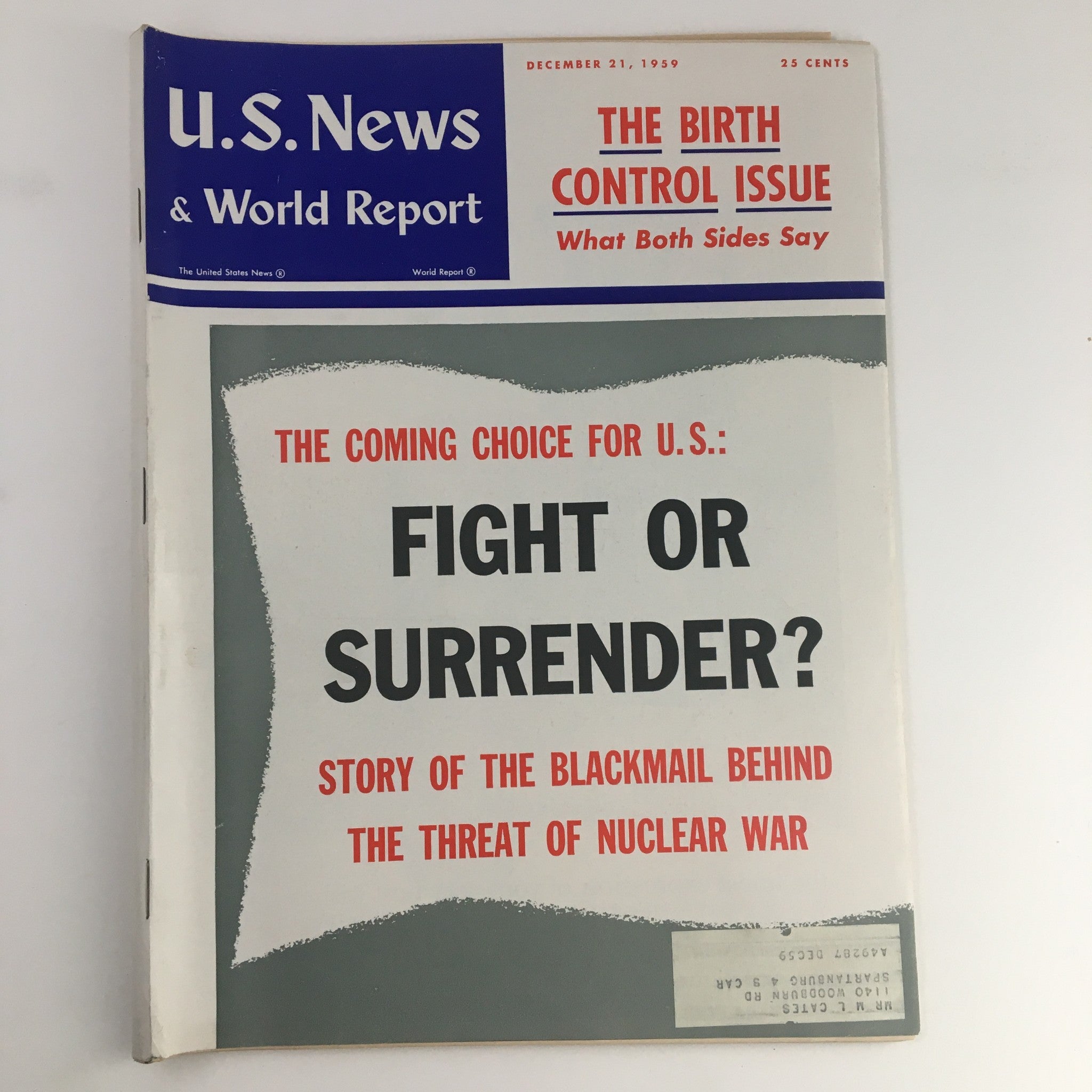 VTG U.S. News & World Report December 21 1959 Story of the Blackmail Nuclear War