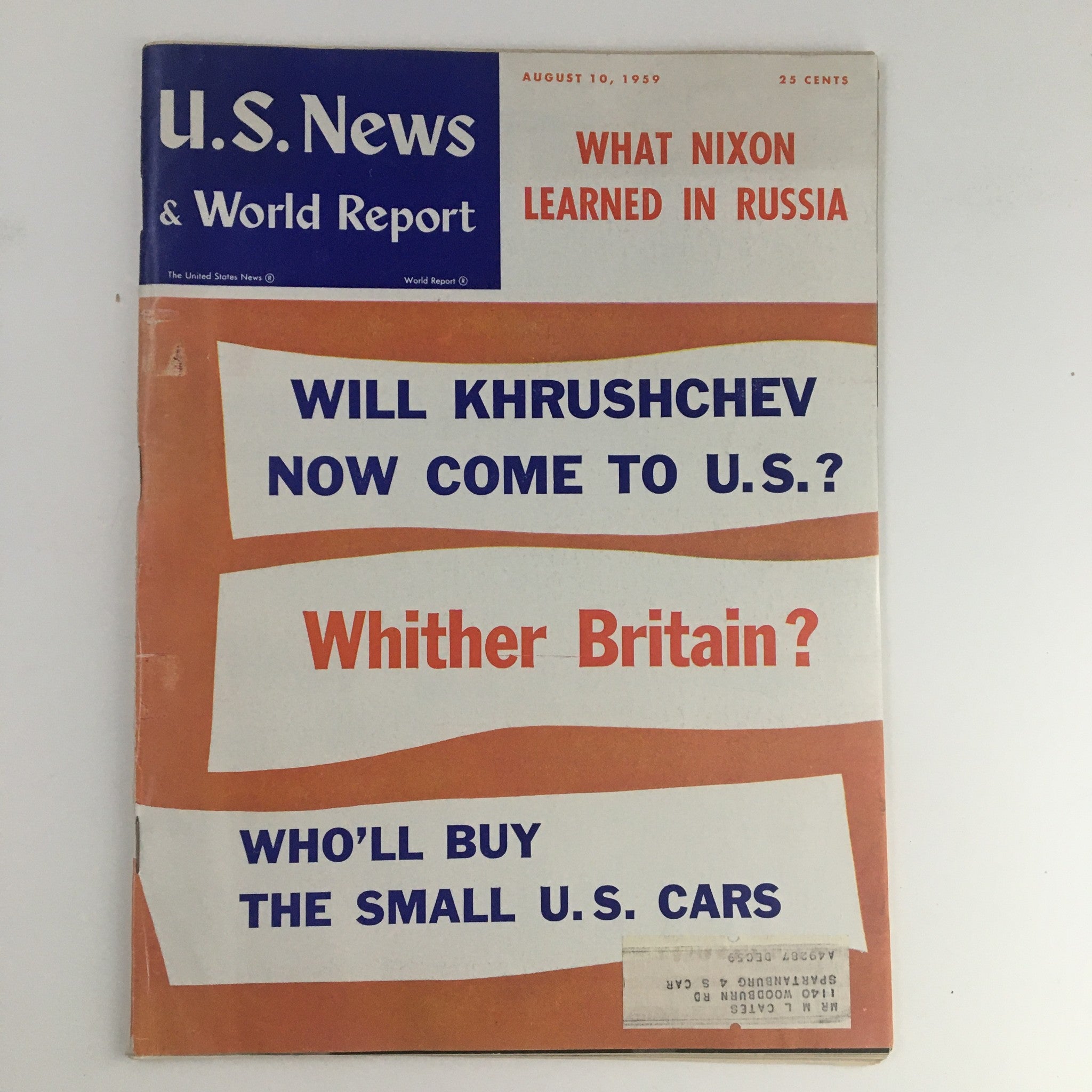 VTG U.S. News & World Report August 10 1959 Nikita Khrushchev Go To U.S. Now