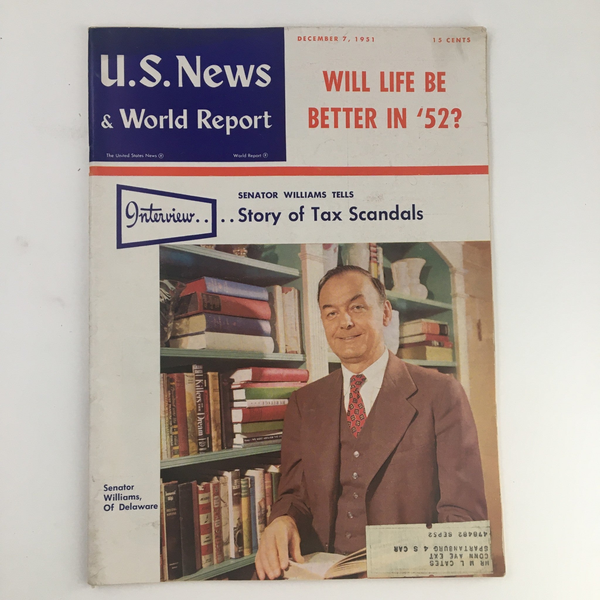 VTG U.S. News & World Report December 7 1951 Senator Williams of Delaware