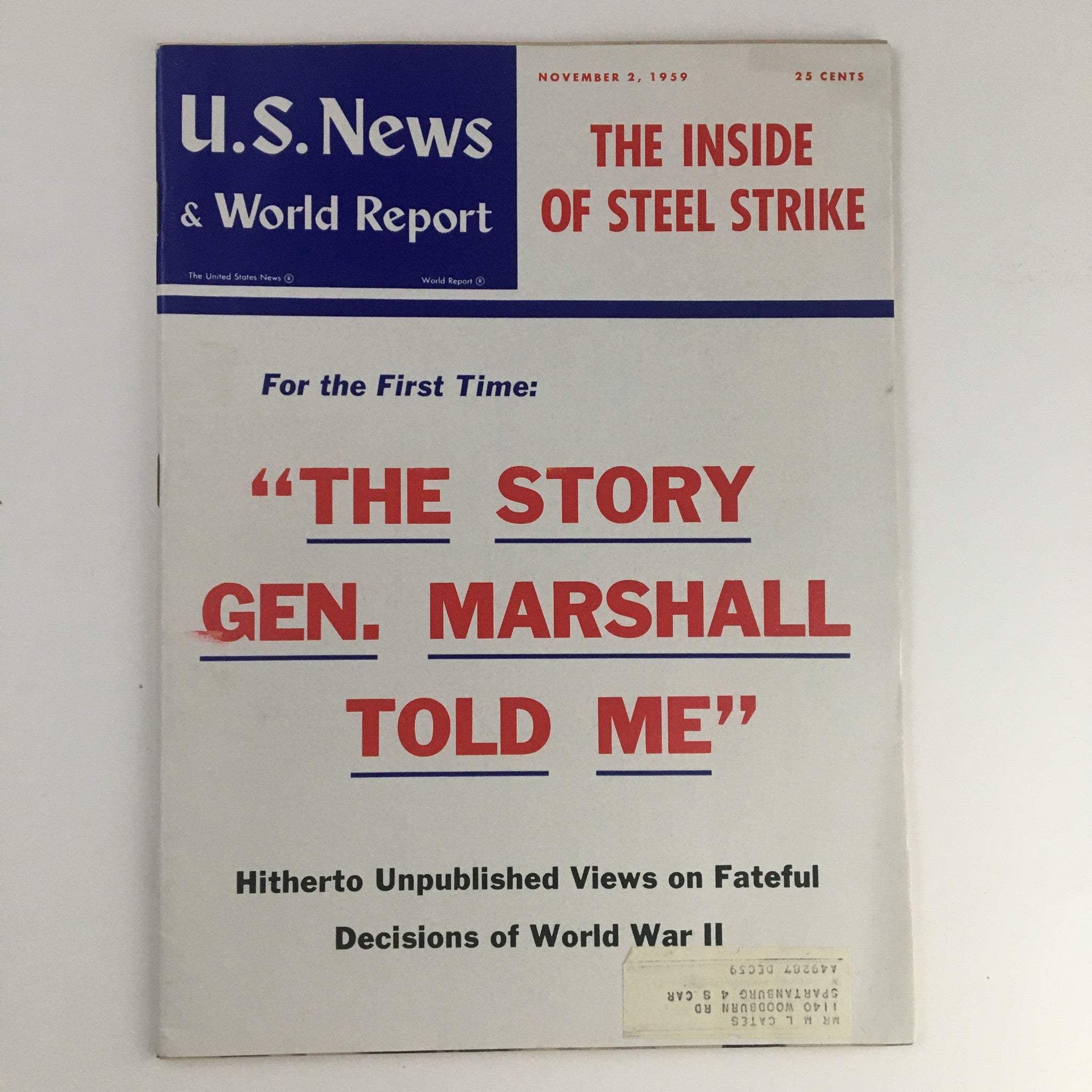 VTG U.S. News & World Report November 2 1959 The Story General Marshall Told Me