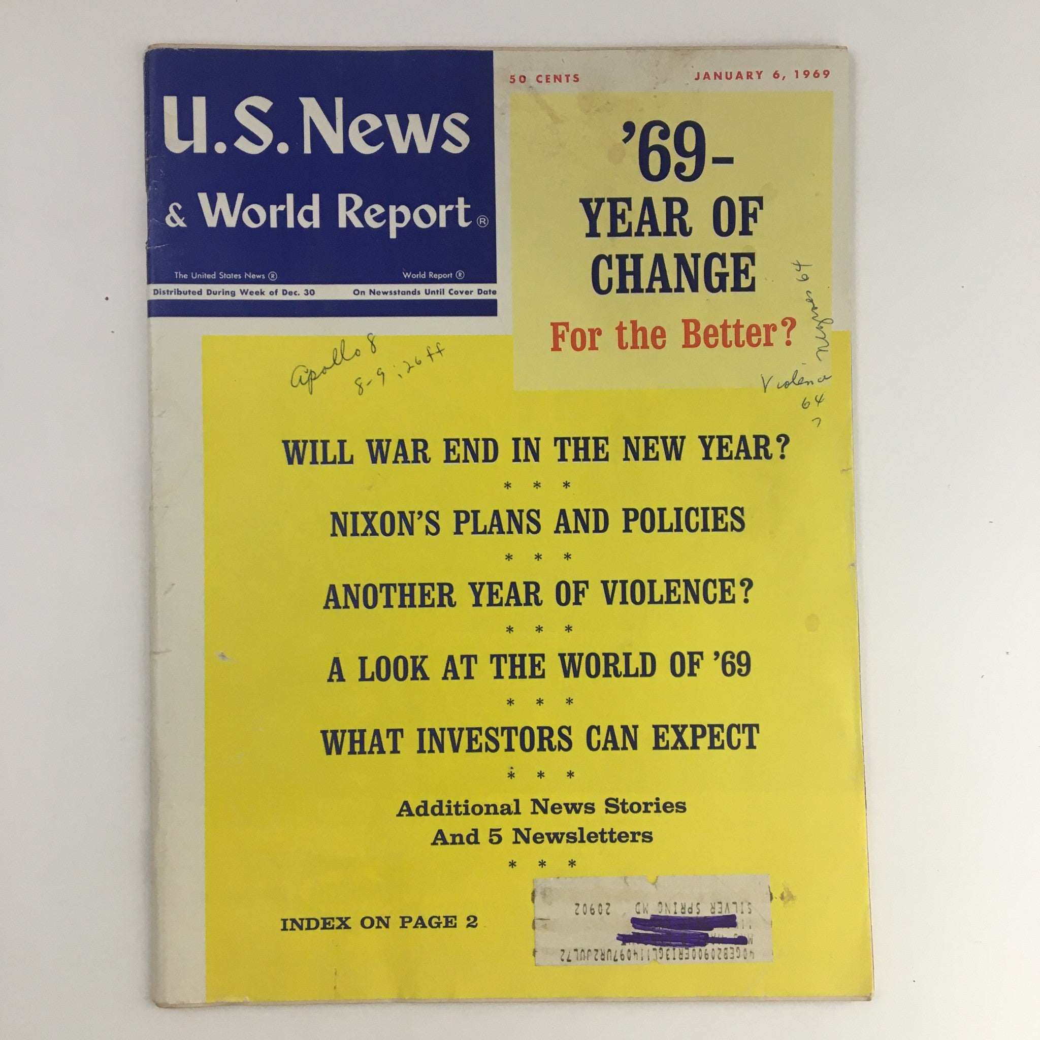 VTG U.S. News & World Report January 6 1969 Richard Nixon's Plans and Policies