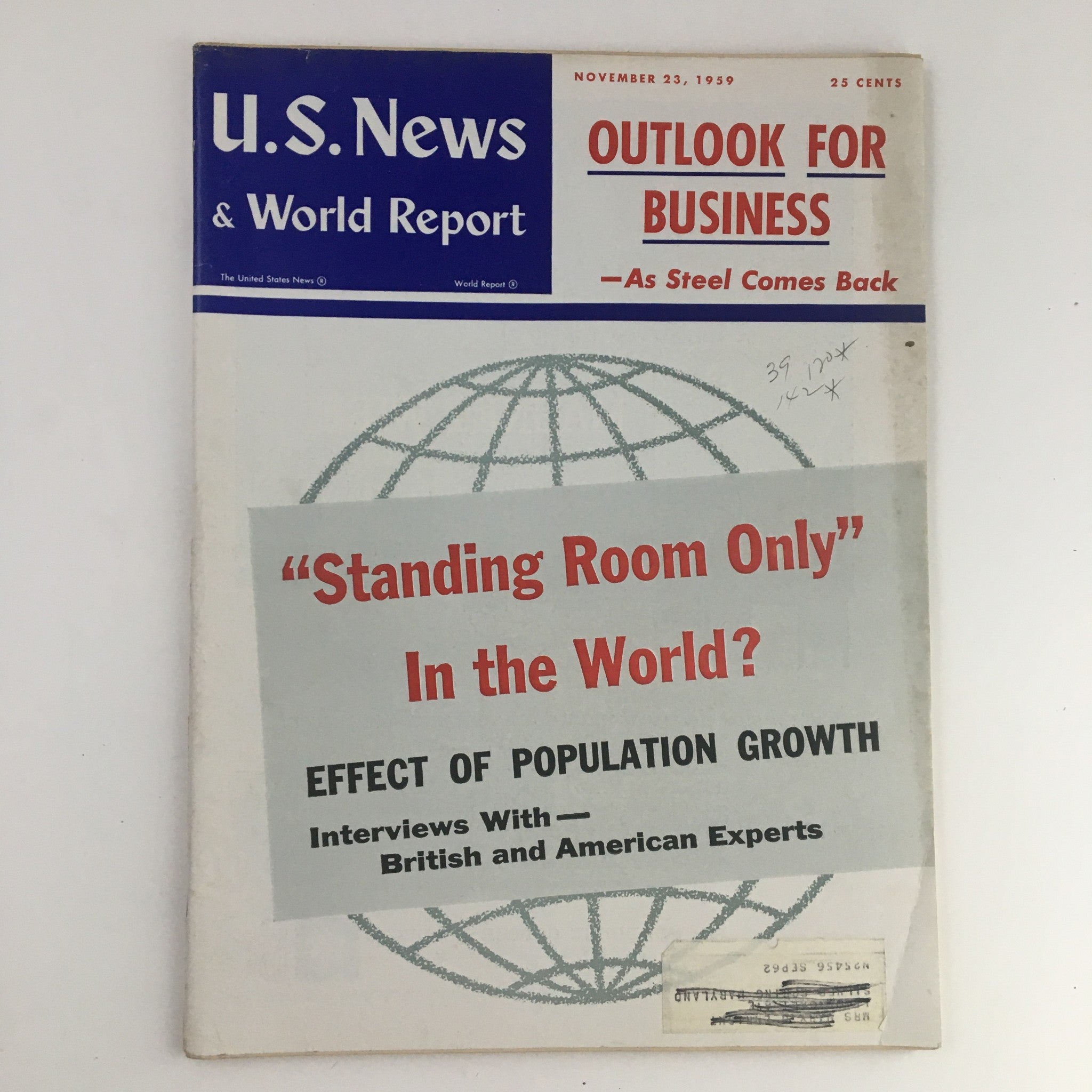 VTG U.S. News & World Report November 23 1959 Effect of Population Growth