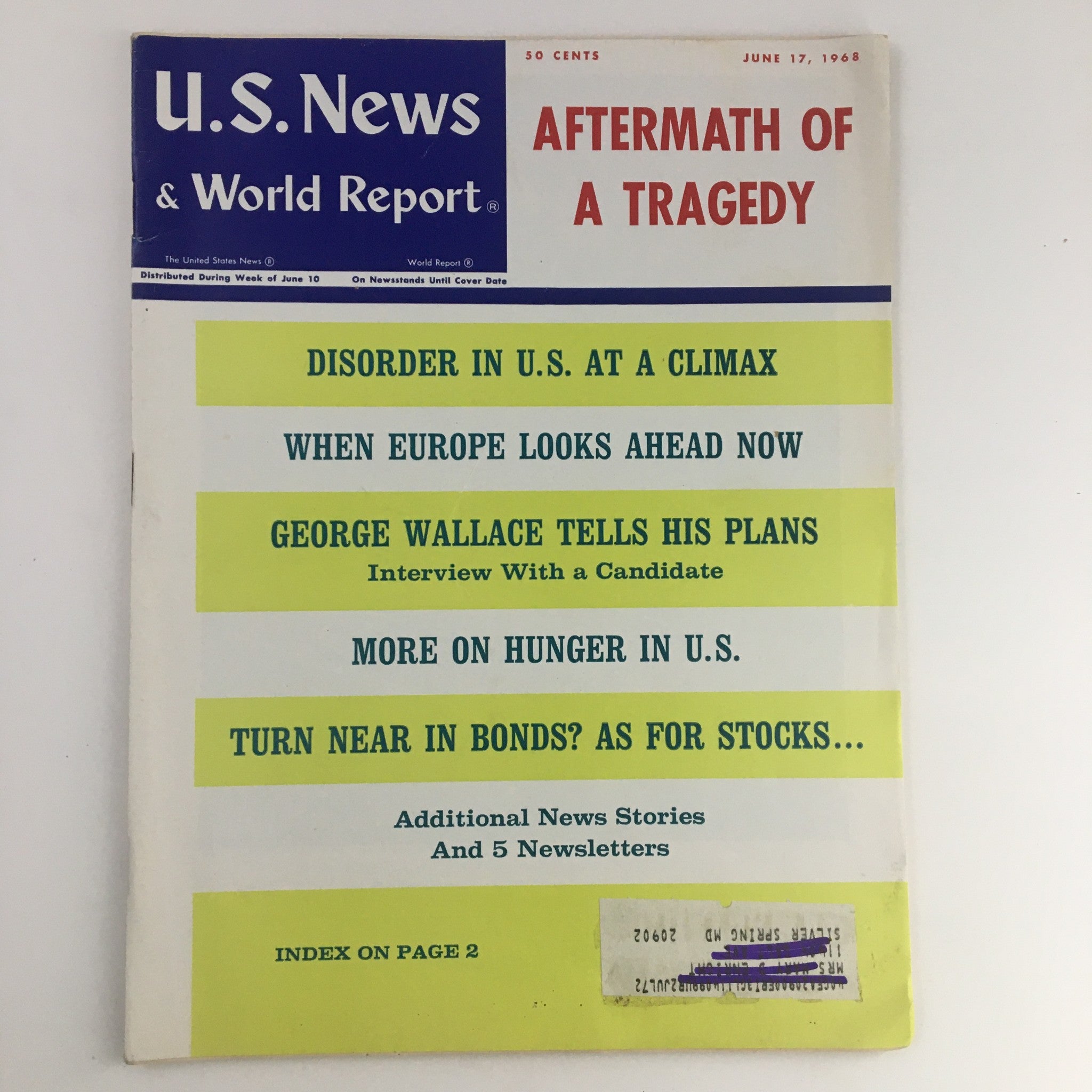 VTG U.S. News & World Report June 17 1968 George Wallace Tells His Plans