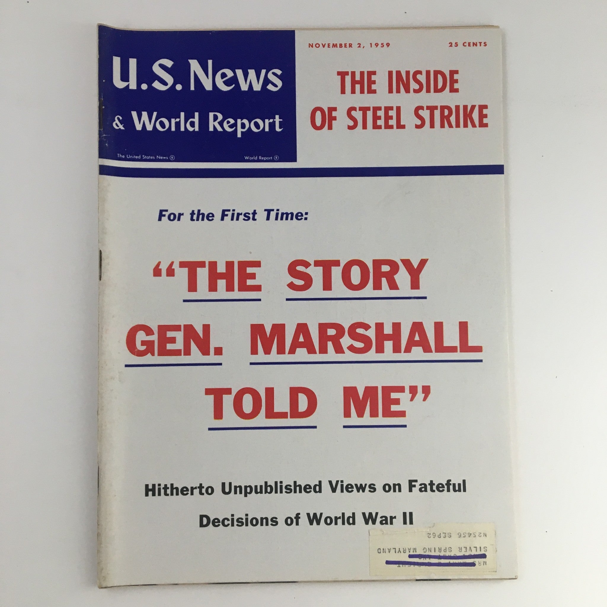 VTG U.S. News & World Report November 2 1959 The Inside of Steel Strike