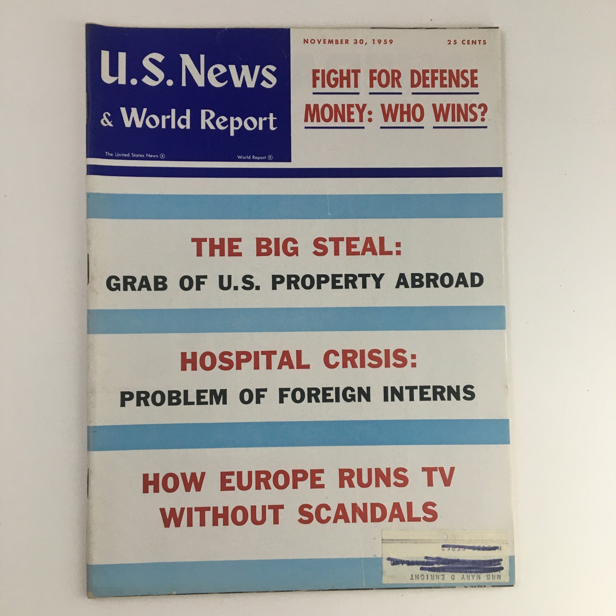 VTG U.S. News & World Report November 30 1959 How Europe Runs TV Without Scandal