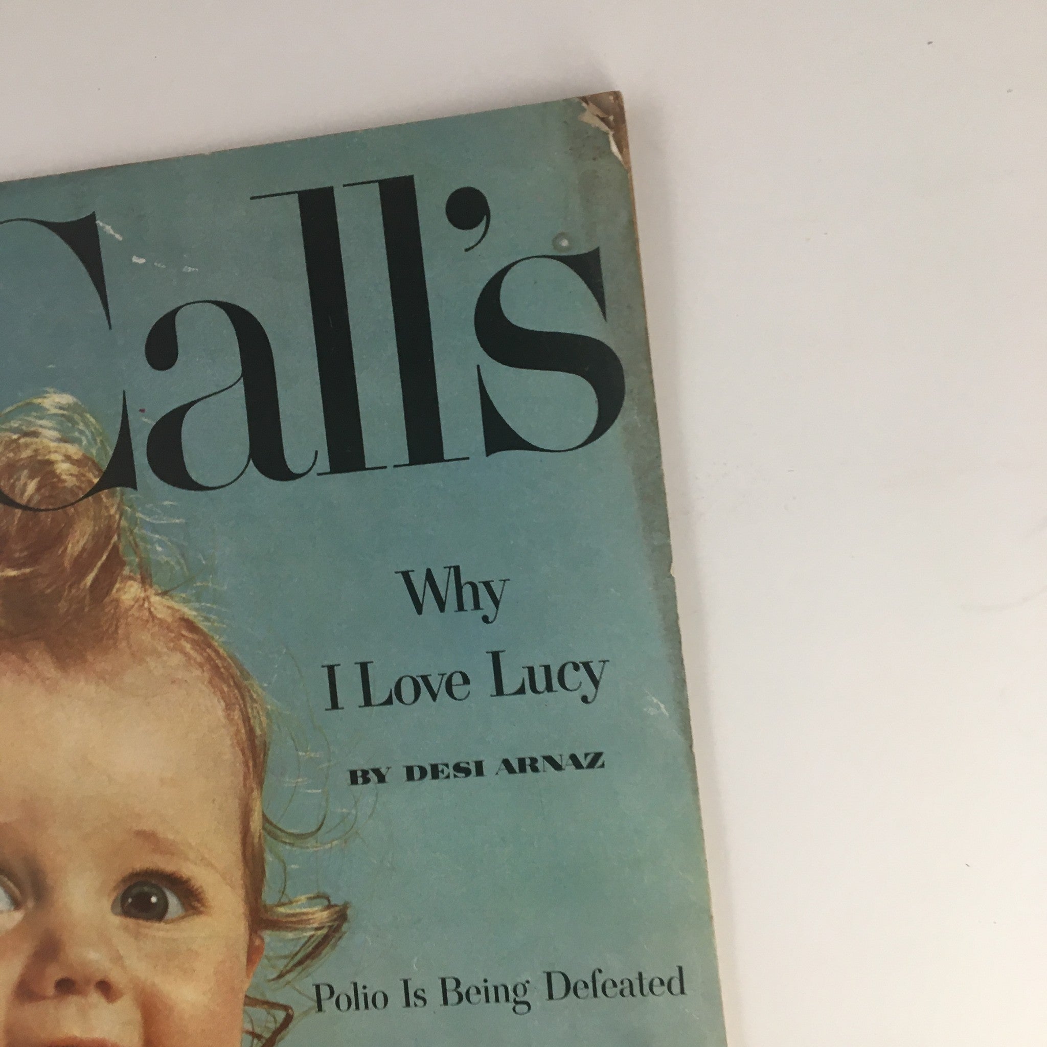 Close-up of the VTG McCall's Magazine January 1953 cover showcasing the title and features including 'Why I Love Lucy' and 'Polio Is Being Defeated'.