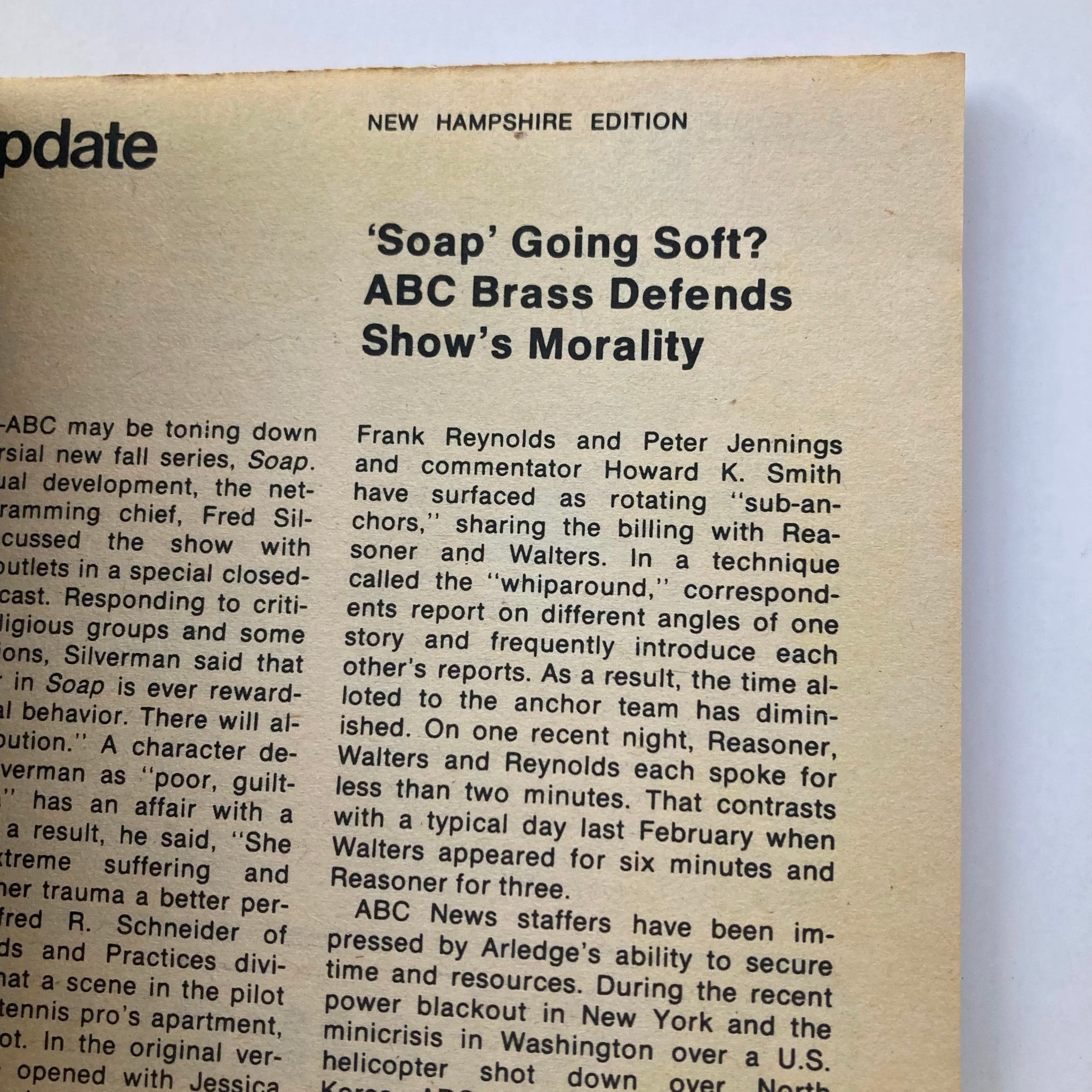 Inside page of TV Guide Magazine July 30 1977, Issue #1270 focusing on an article about ABC's show 'Soap', discussing its morality and viewer reception.