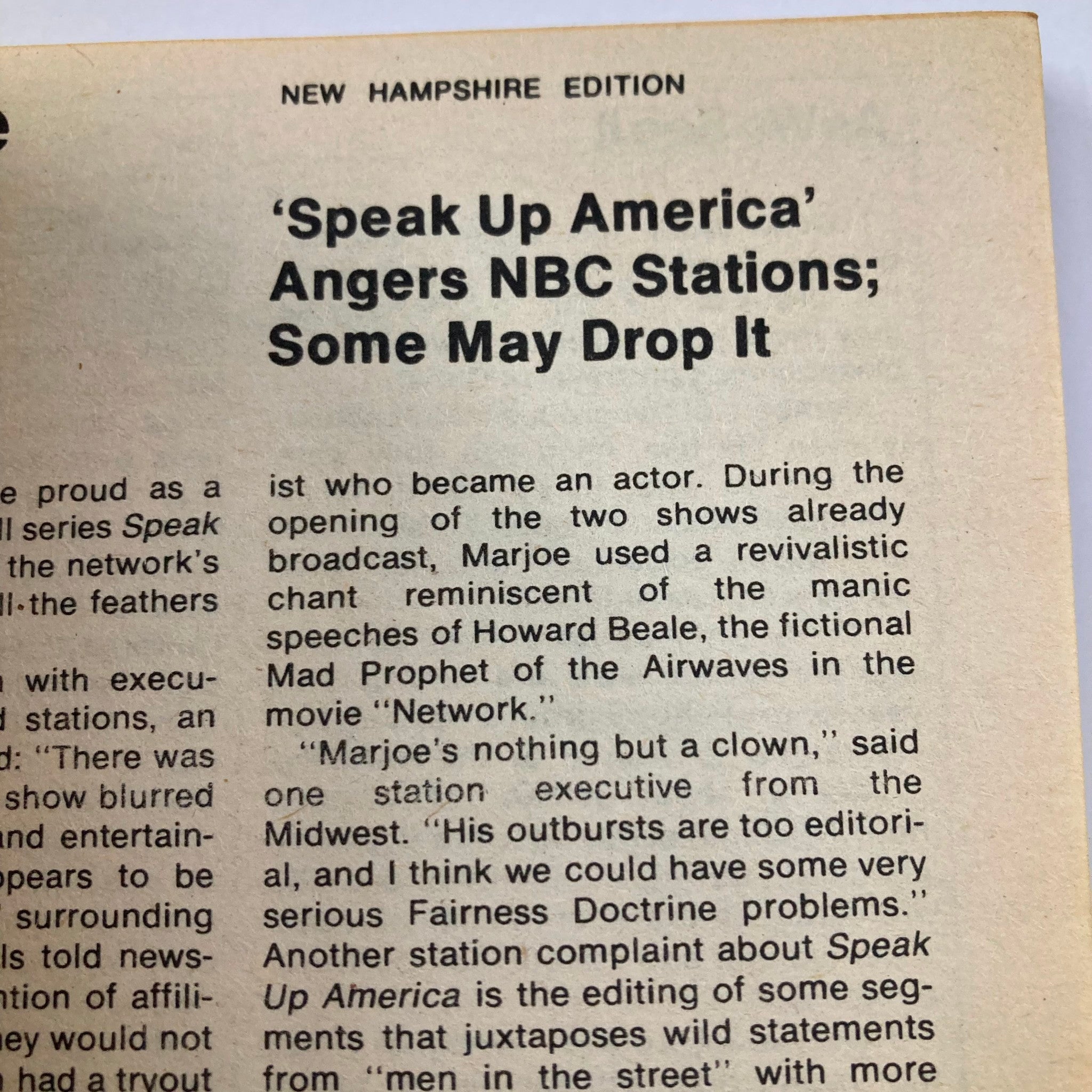 Excerpt from TV Guide Magazine June 7 1980 #1419 discussing the show 'Speak Up America' and reactions from NBC stations, highlighting the controversial nature of the program.