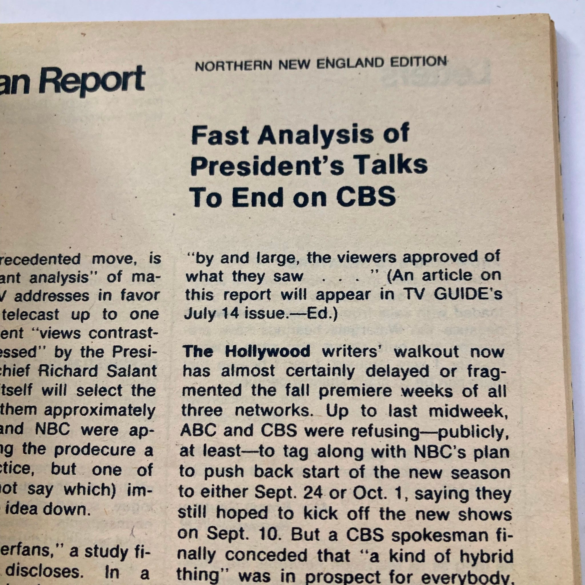Northern New England Edition of TV Guide Magazine June 16 1973, Issue #555 with an article discussing President's Talks to End on CBS, reflecting the television climate of the era.