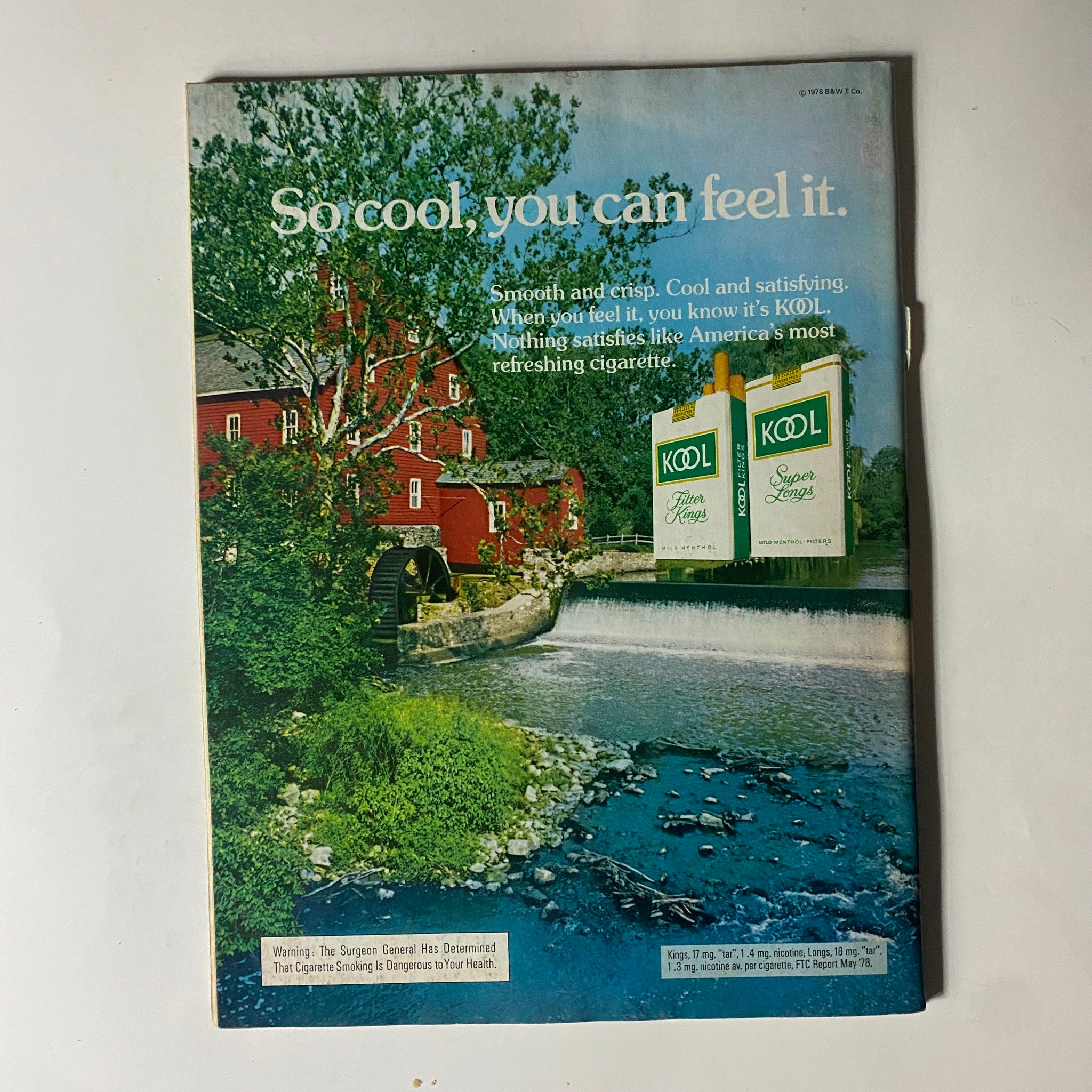 Back cover of VTG Hot Rod Magazine April 1979 displaying an advertisement for KOOL cigarettes with a scenic view, showcasing distinct vintage advertising style.