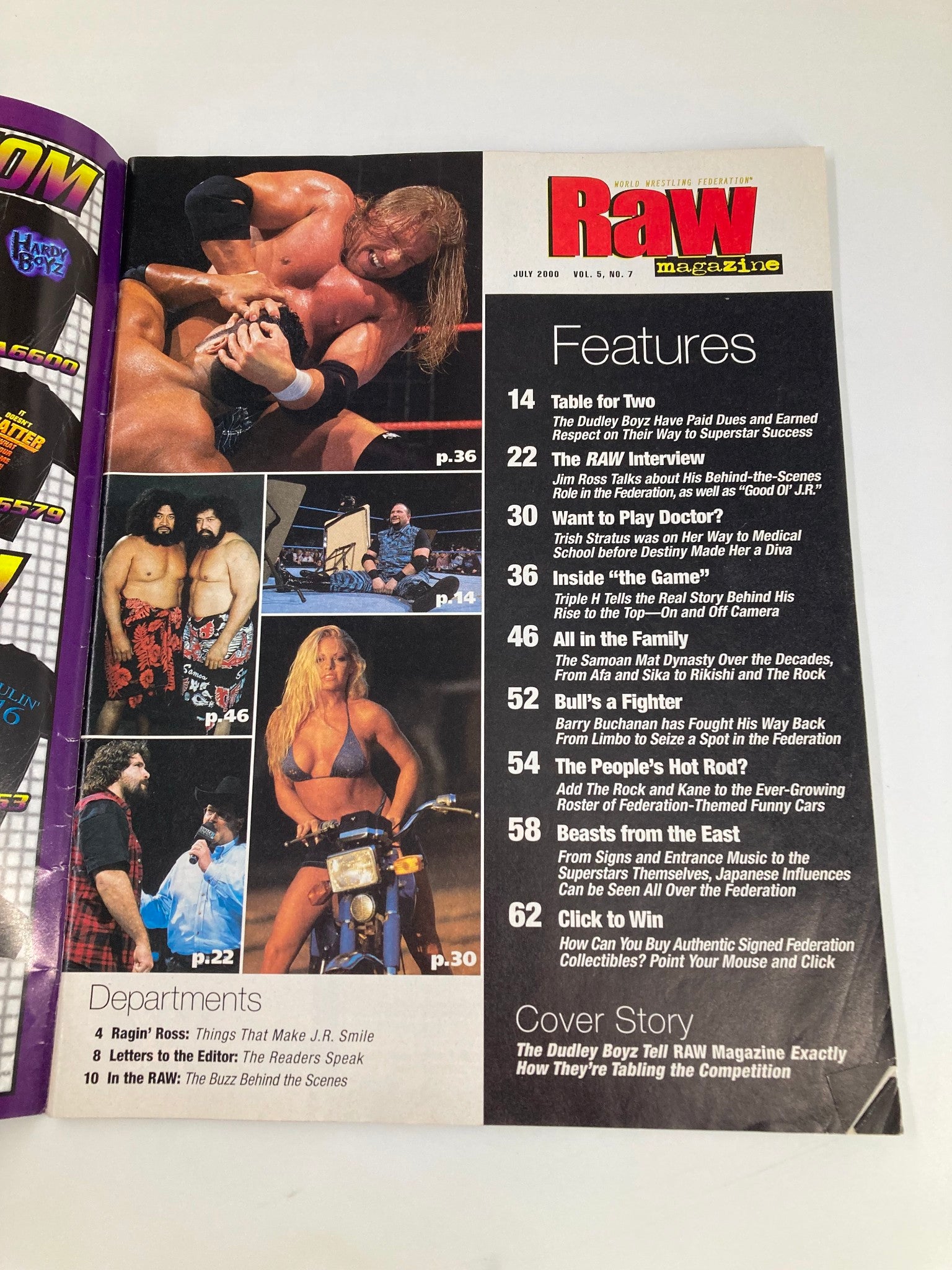 WWF Raw Magazine July 2000 The Dudley Boyz & Triple H w Poster No Label