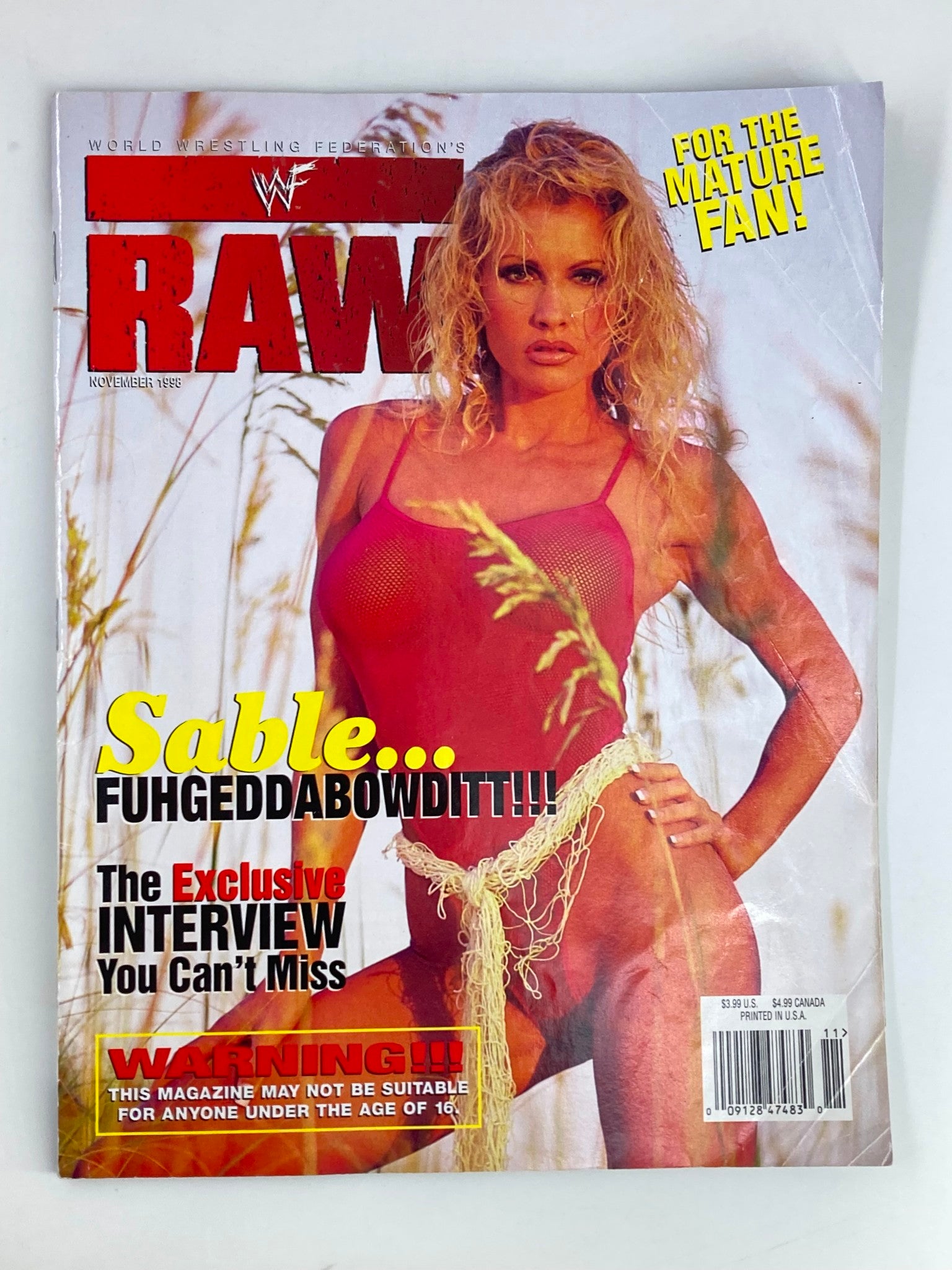 WWF Raw Magazine November 1998 Sable Fuhgeddabowditt w Poster No Label