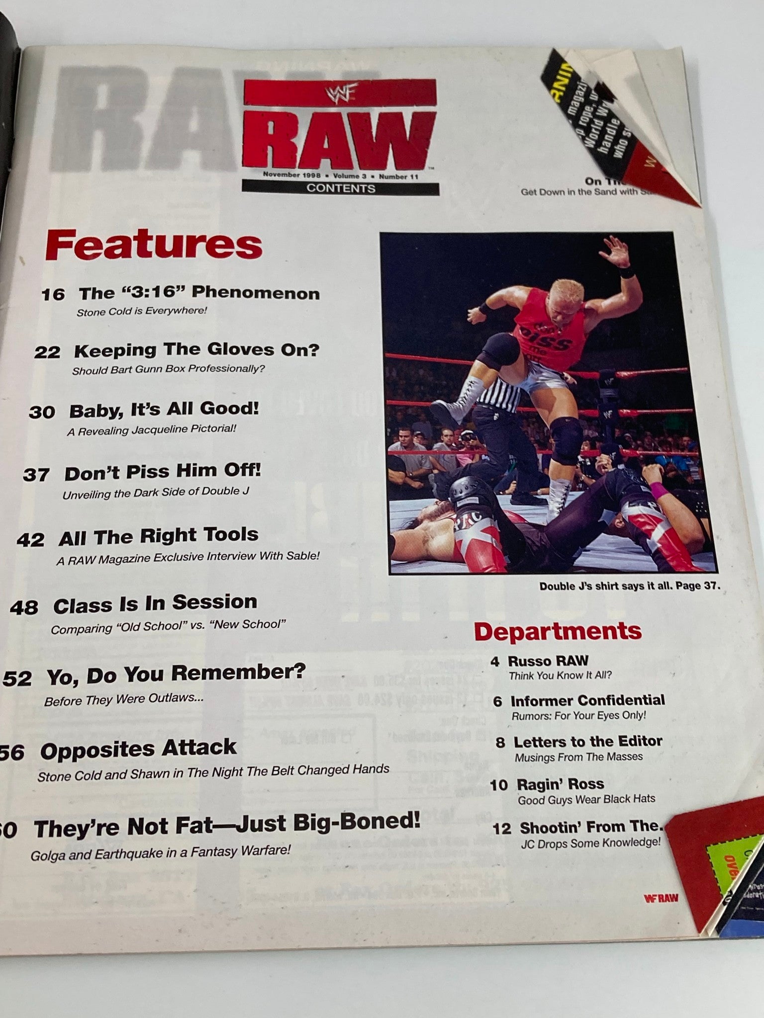 WWF Raw Magazine November 1998 Sable Fuhgeddabowditt w Poster No Label