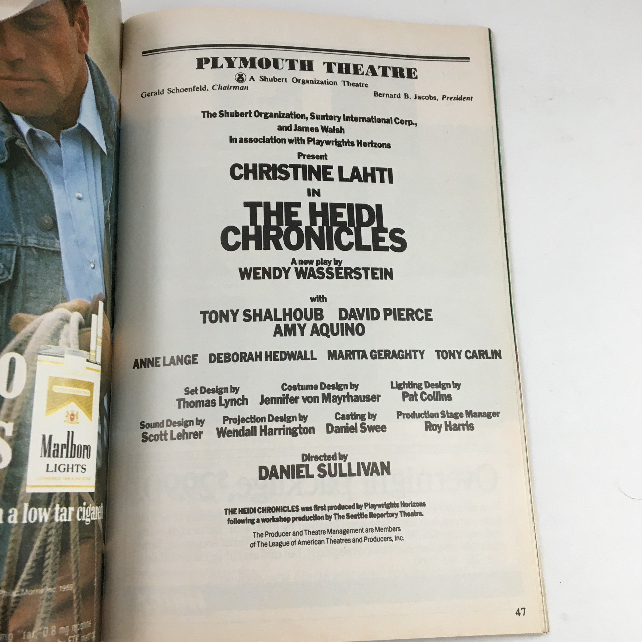 1989 Playbill Plymouth Theatre Present Christine Lahti in The Heidi Chronicles