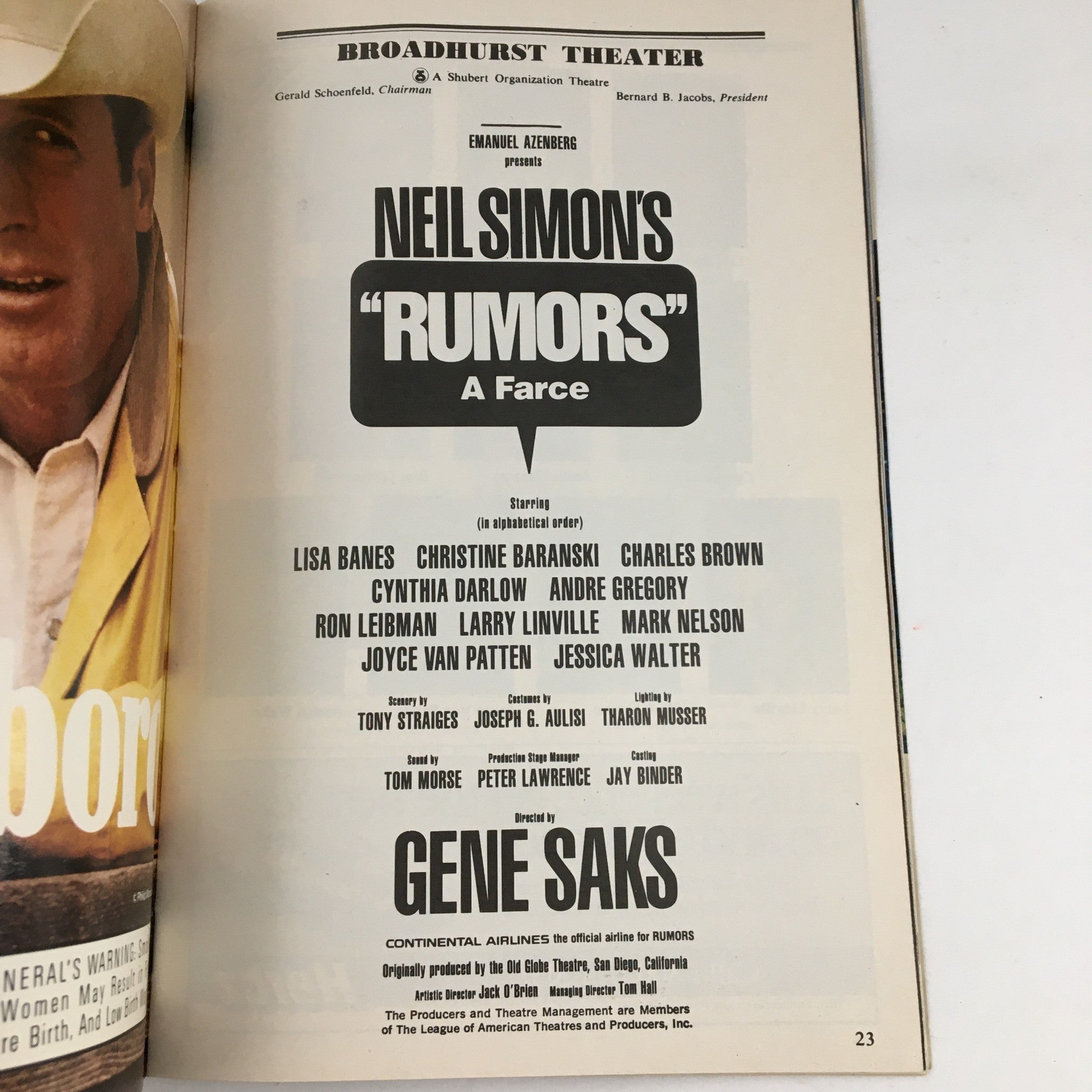 1989 Playbill Broadhurst Theater Present Neil Simon's Rumors A Farce