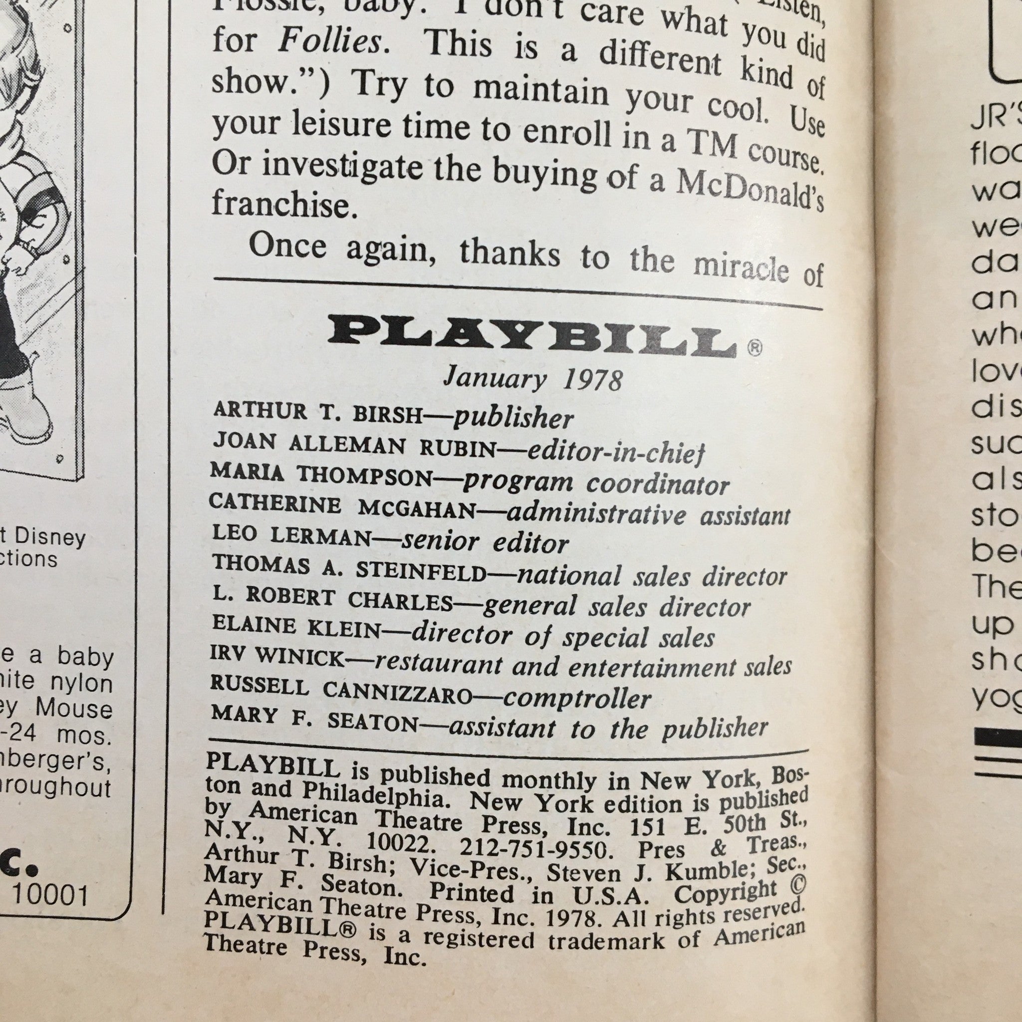 1978 Playbill Circle in the Square Present Lynn Redgrave in Saint Joan