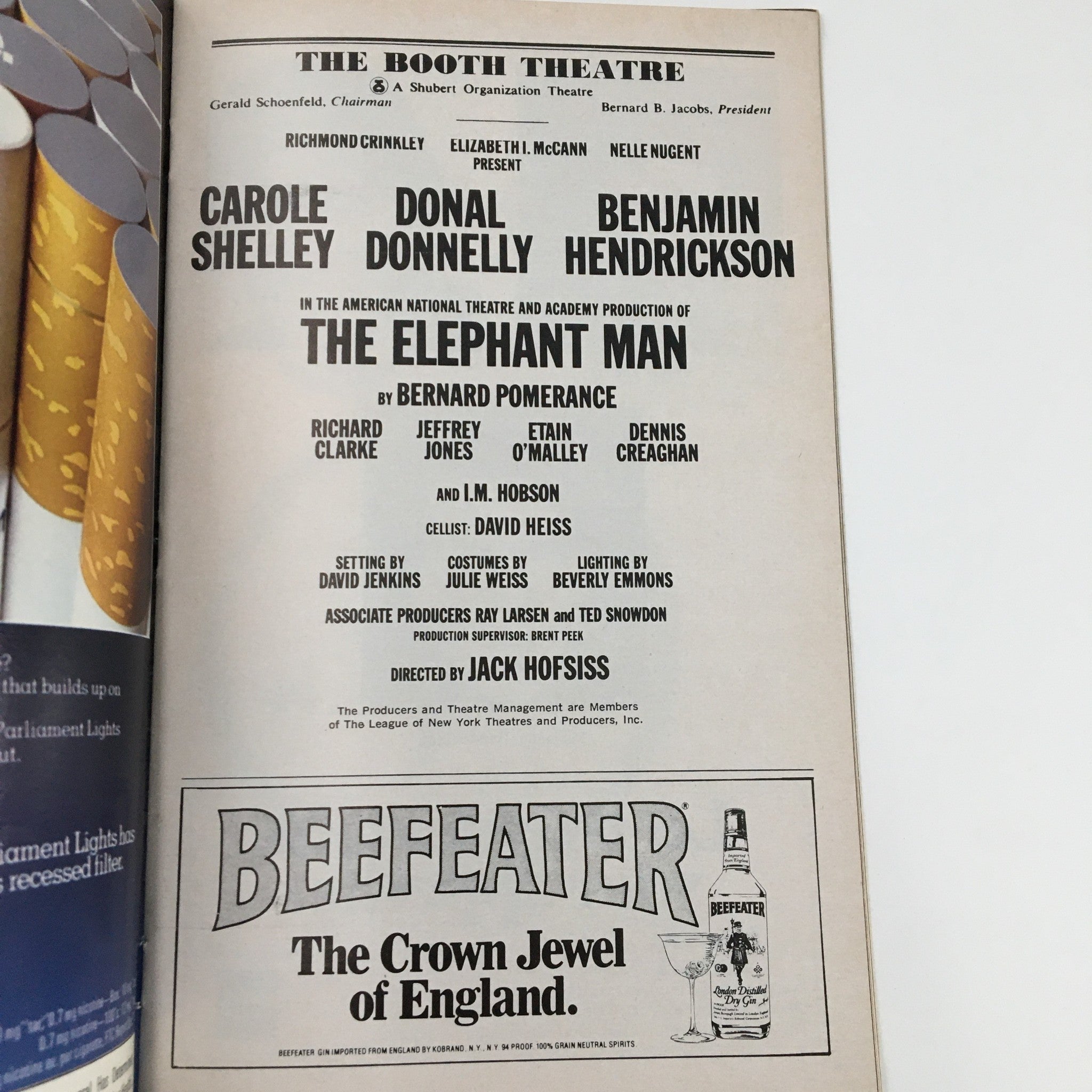 1981 Playbill The Booth Theatre Elizabeth McCann Present The Elephant Man