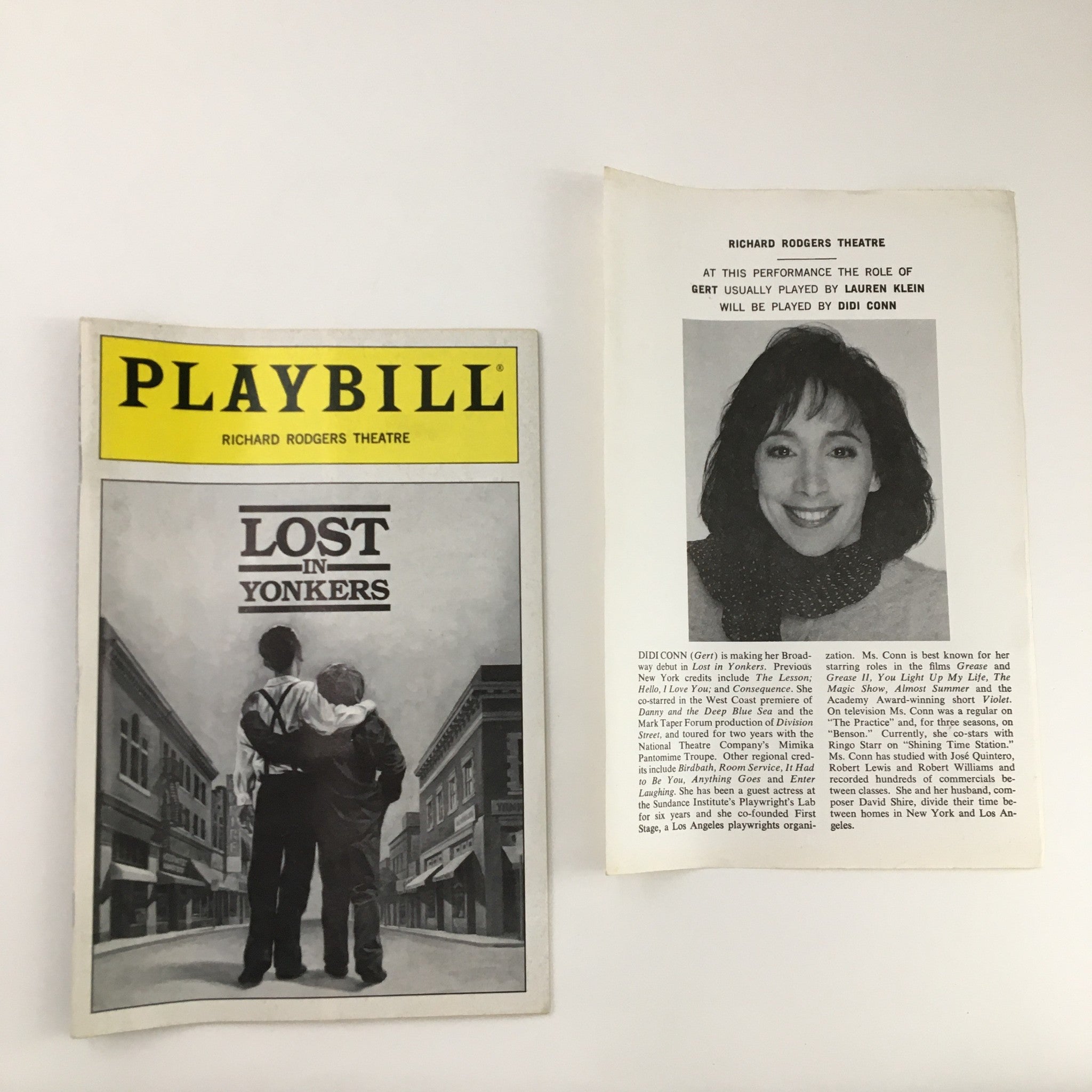 1991 Playbill Richard Rodgers Theatre in Neil Simon's Lost in Yonkers A New Play