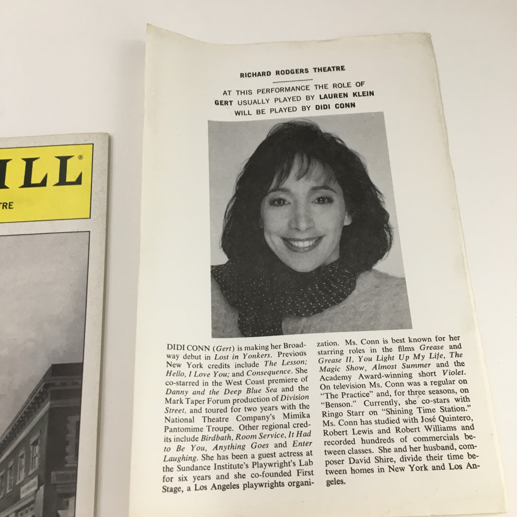 1991 Playbill Richard Rodgers Theatre in Neil Simon's Lost in Yonkers A New Play