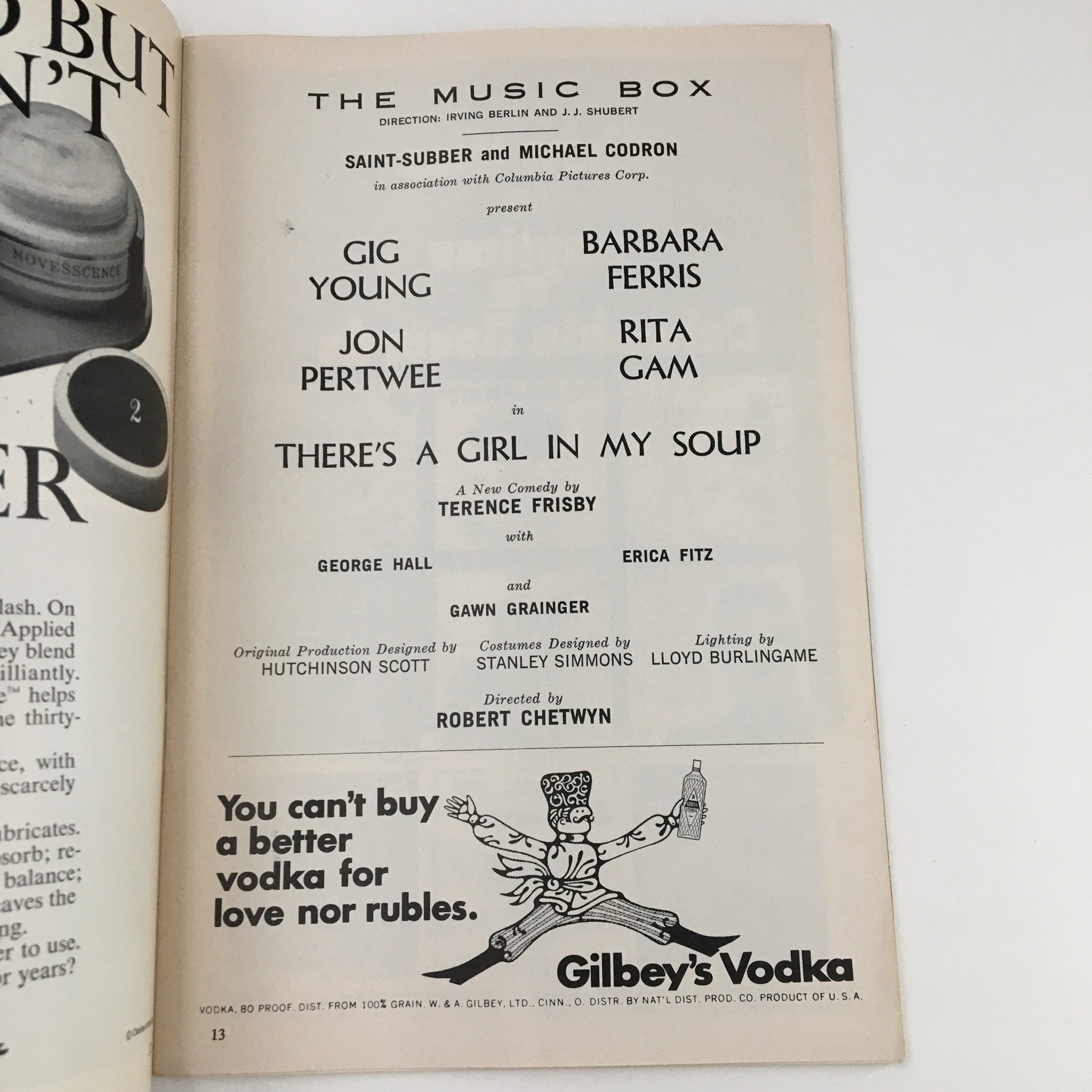 1968 Playbill The Music Box Present Gig Young in There's A Girl in my Soup