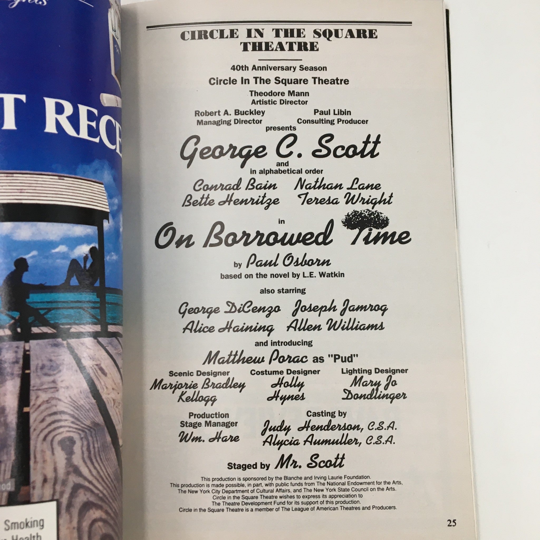 1991 Playbill Circle In The Square Theatre George C. Scott in On Borrowed Time