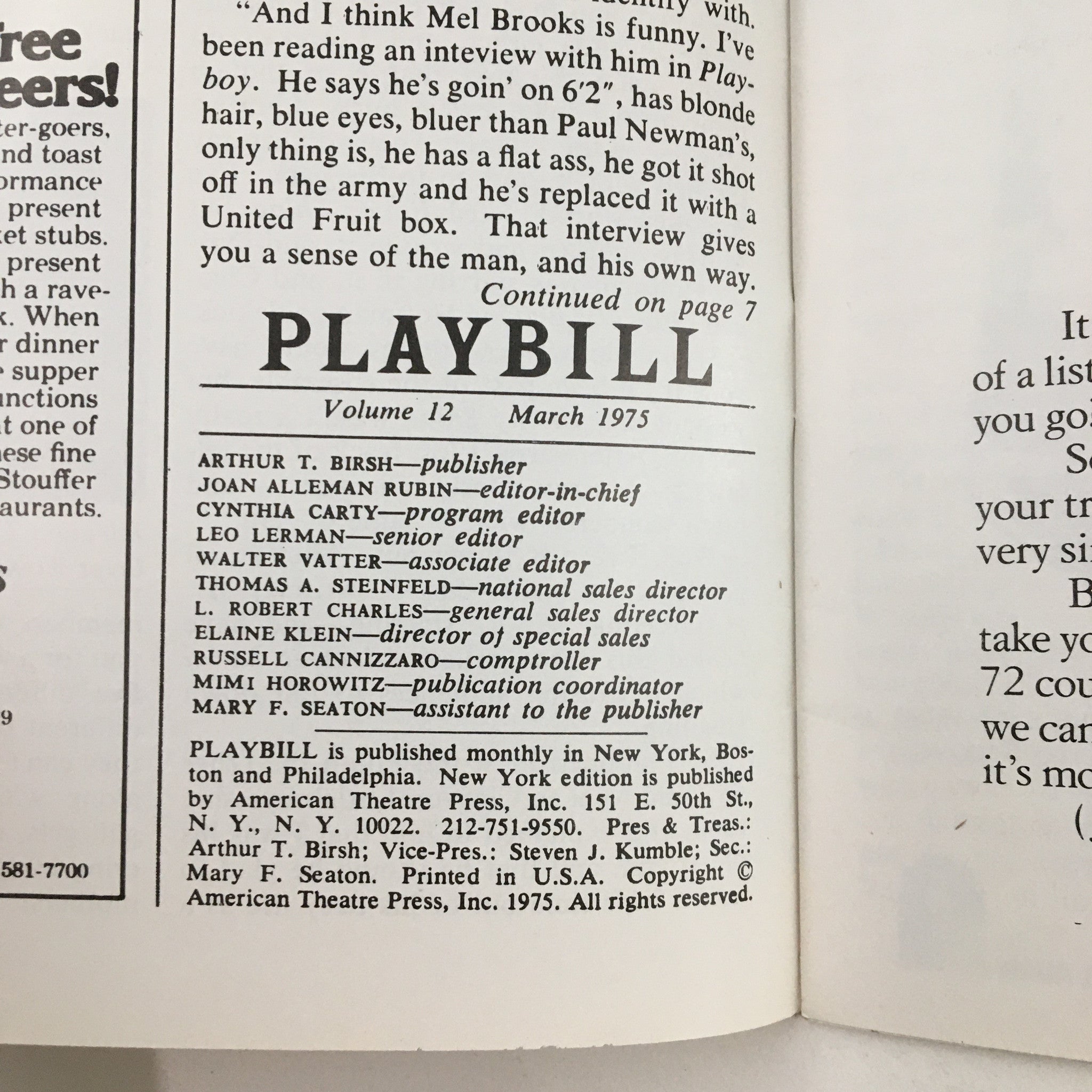 1975 Playbill The Booth Theatre Cleavon Little in All Over Town Dustin Hoffman