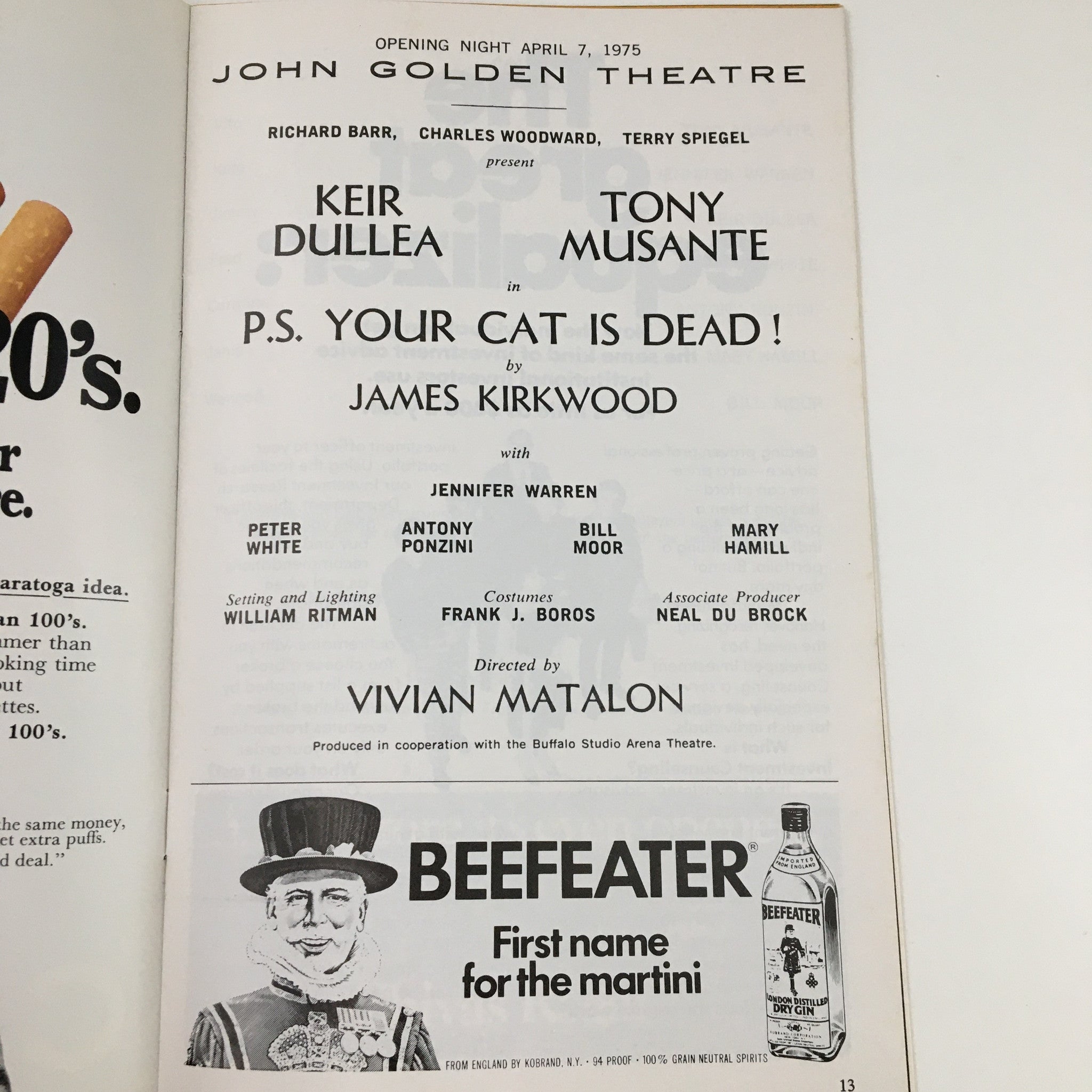 1975 Playbill John Golden Theatre Richard Barr Present P.S. Your Cat is Dead