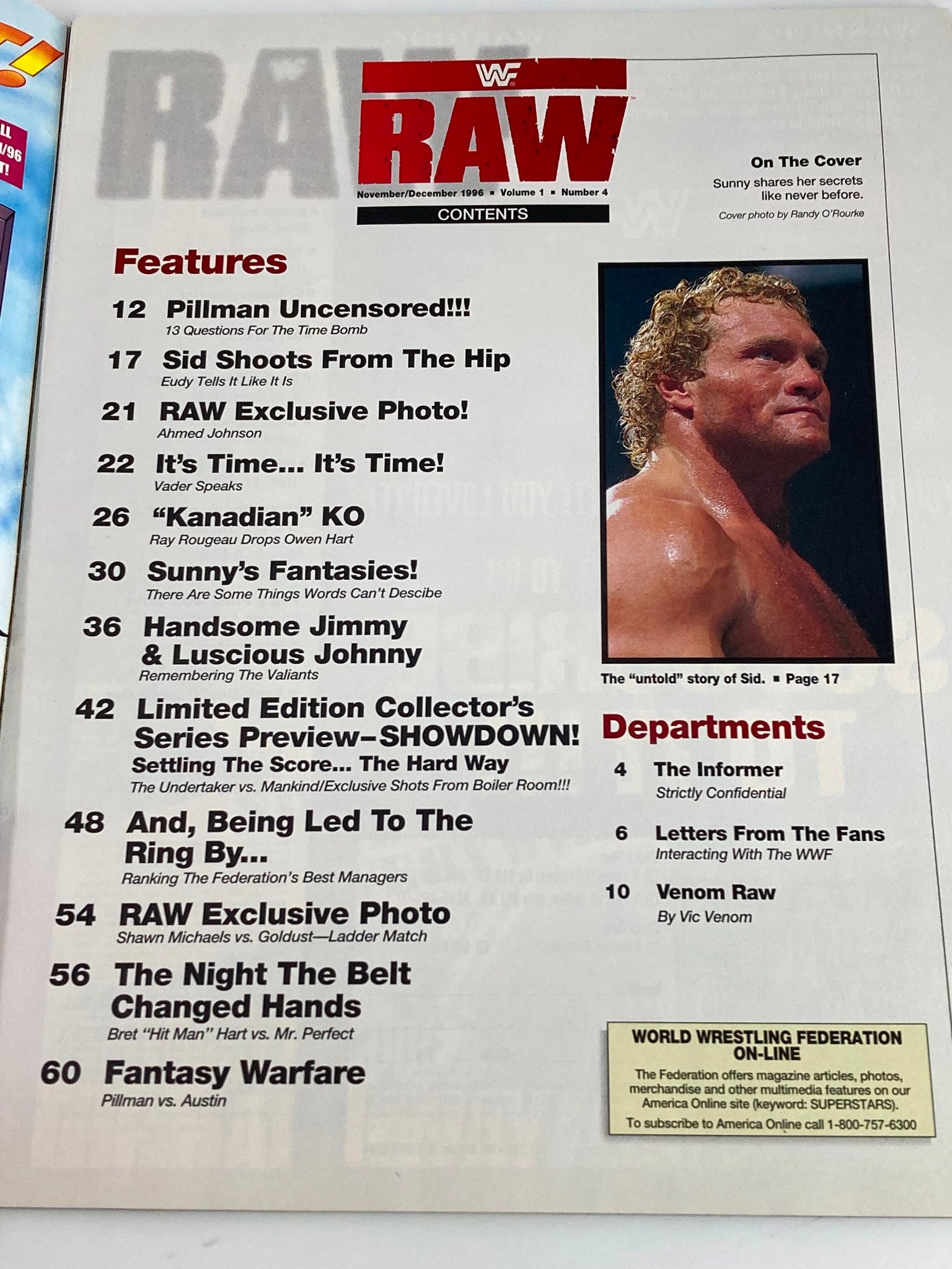 WWF Raw Magazine November 1996 They're Sunny's Secrets w Poster No Label