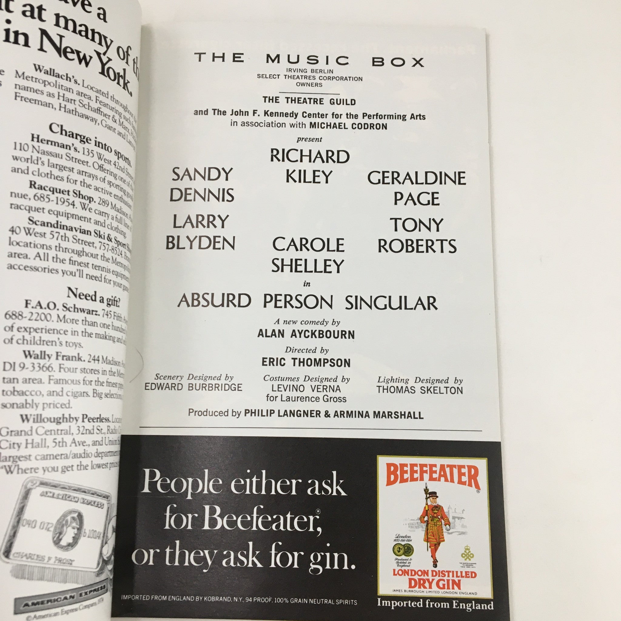 1974 Playbill The Music Box Absurd Person Singular by Eric Thompson