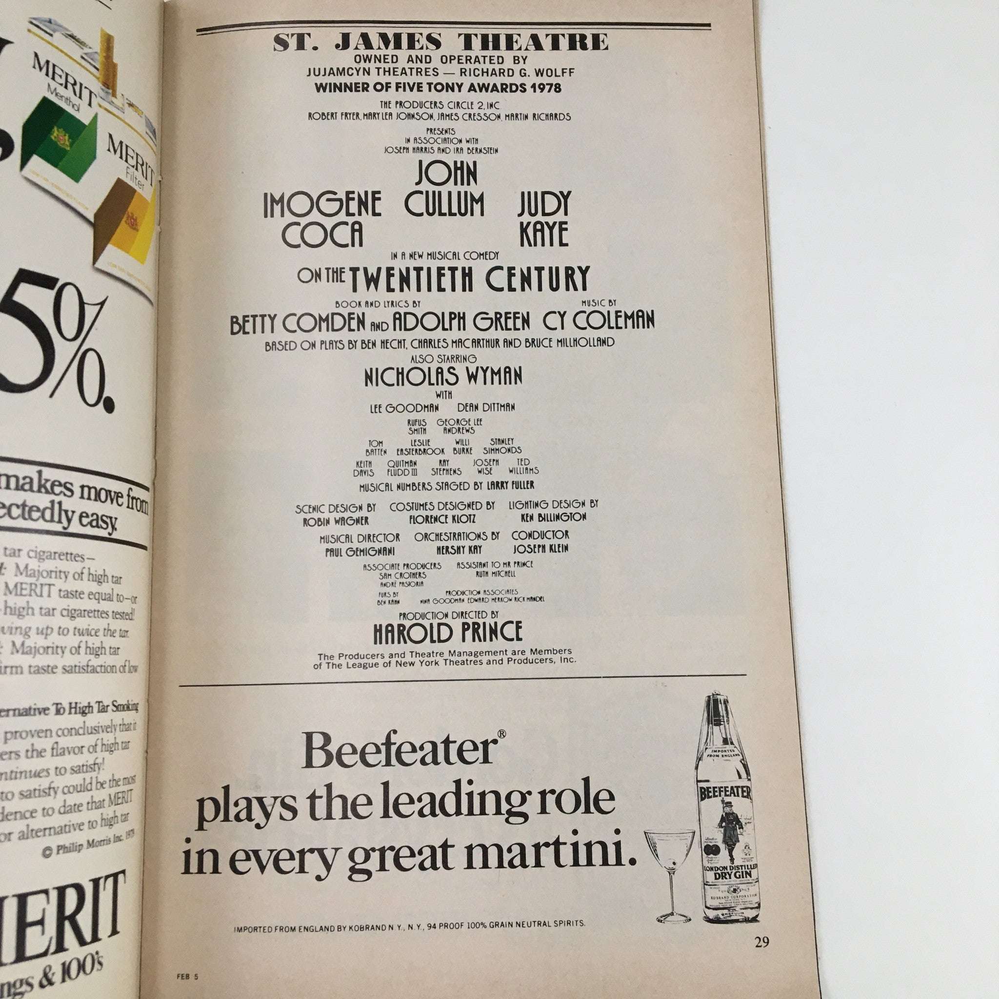 1979 Playbill St. James Theatre On The Twentieth Century by Harold Prince