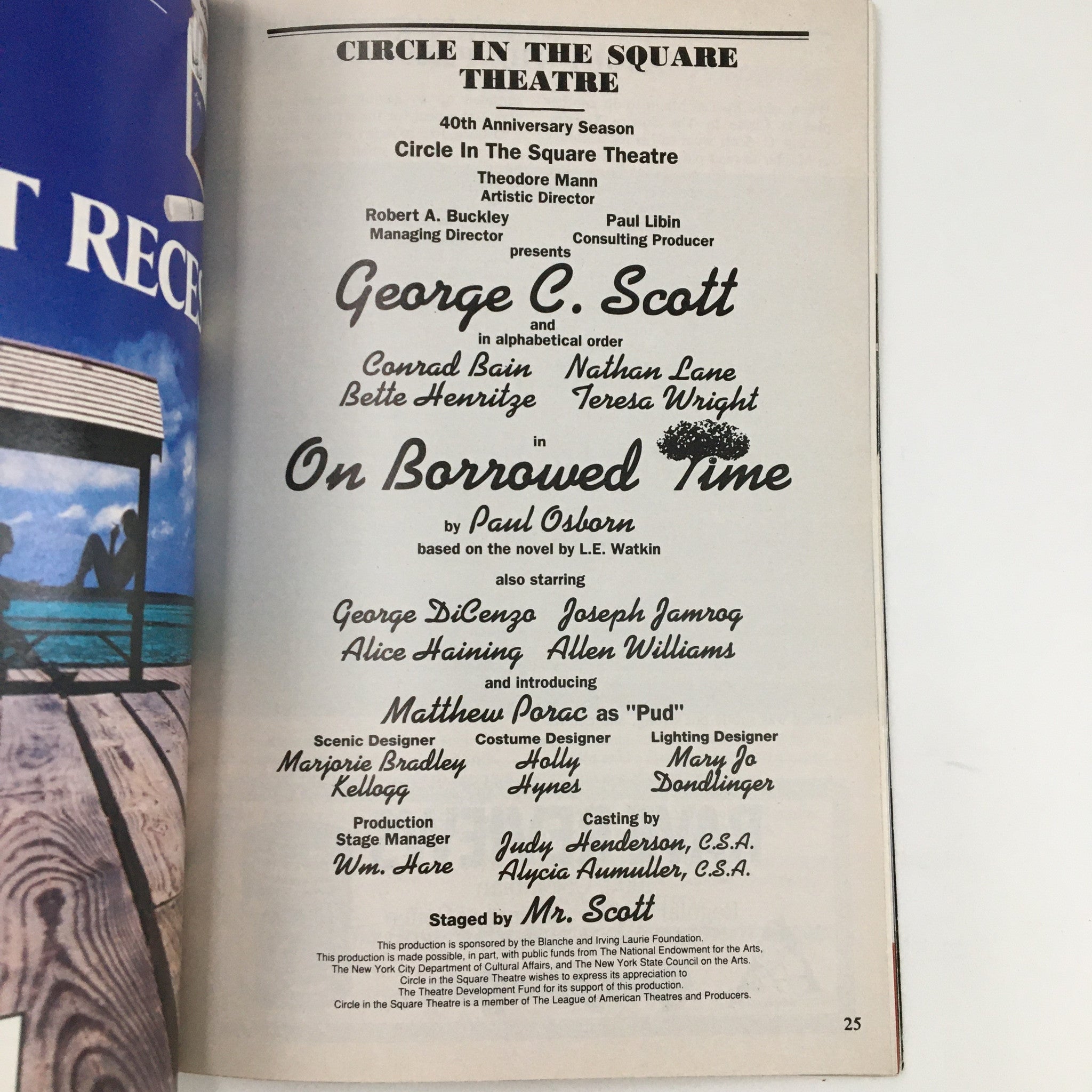 1991 Playbill Circle in the Square Theatre On Borrowed Time by Paul Osborn