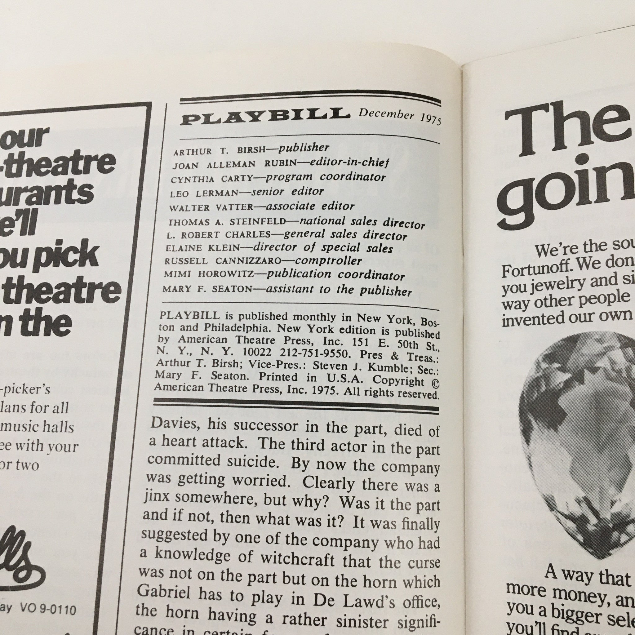 1975 Playbill Eugene O'Neill Theatre Isaac Bashevis Singer's Yentl by R. Kalfin