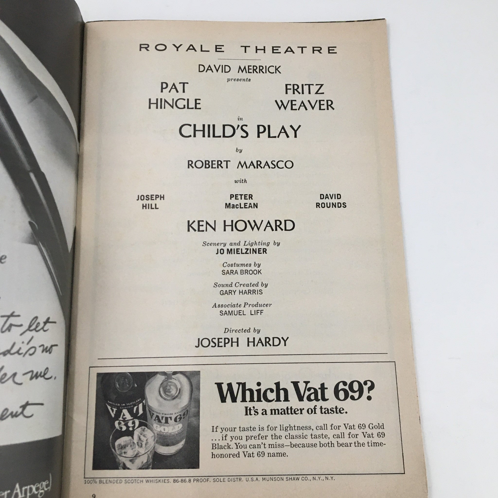 1970 Playbill Royale Theatre Pat Hingle in Child's Play by Robert Marasco