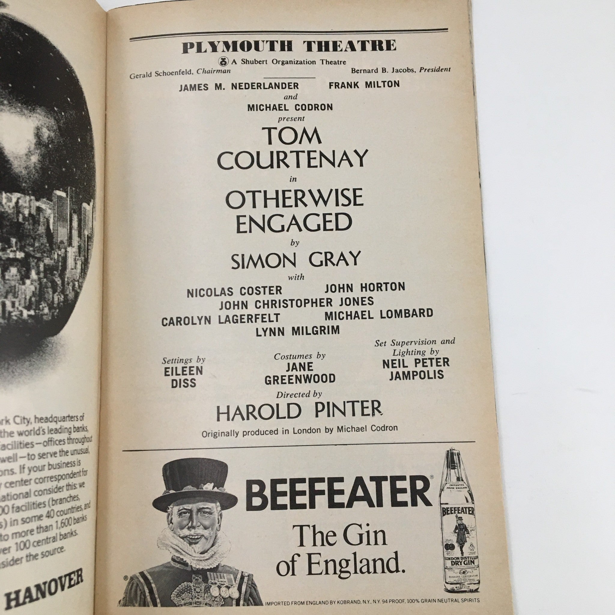 1977 Playbill Plymouth Theatre Tom Courtenay in Otherwise Engaged by Simon Gray