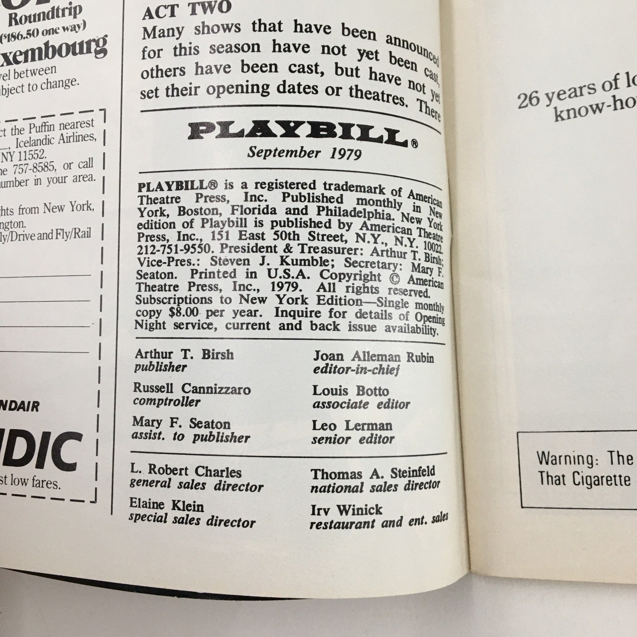 1979 Playbill Eugene O'Neill Theatre Neil Simon's Chapter Two by Herbert Ross