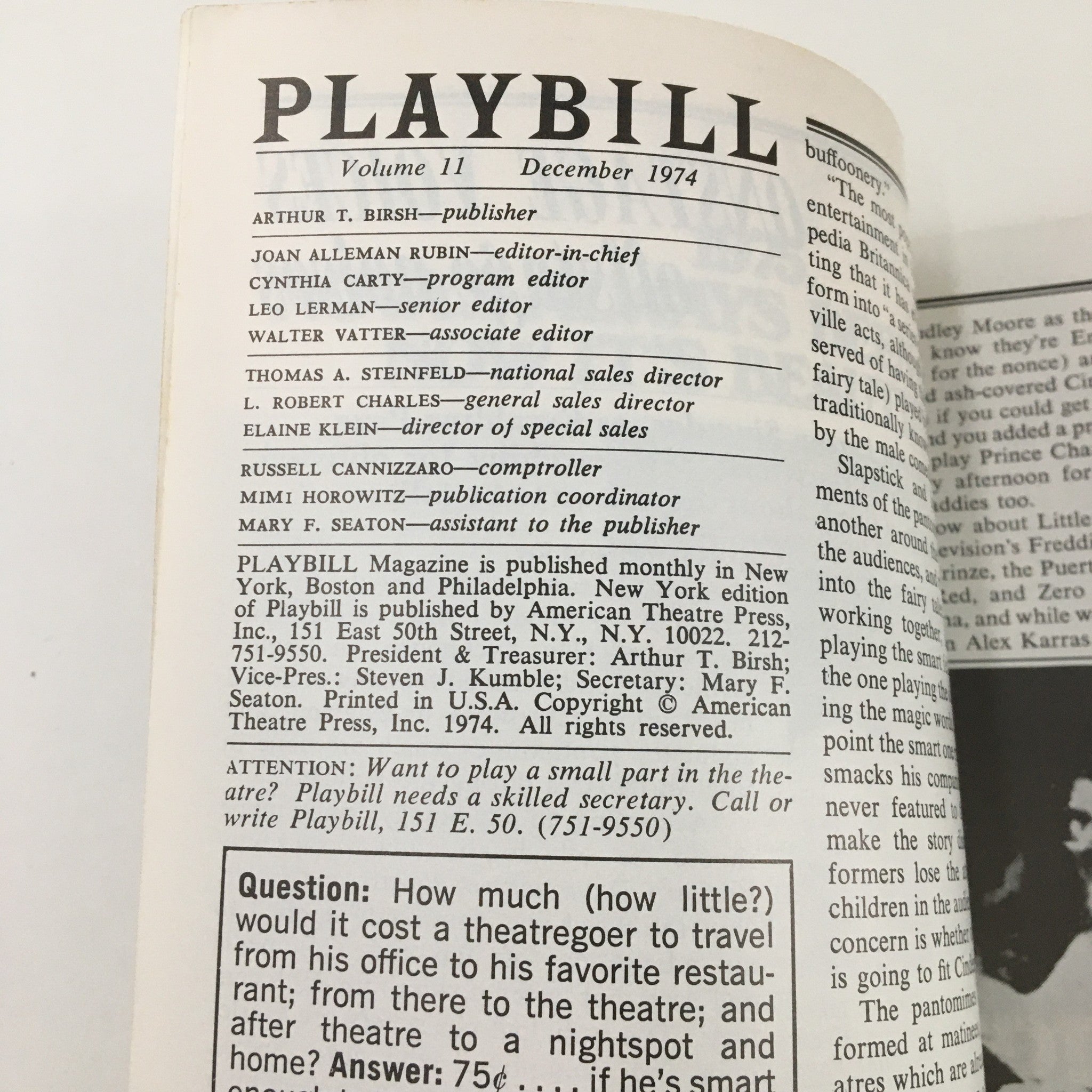 1974 Playbill Lunt Fontanne Theatre Peter Ustinov in Who's Who In Hell