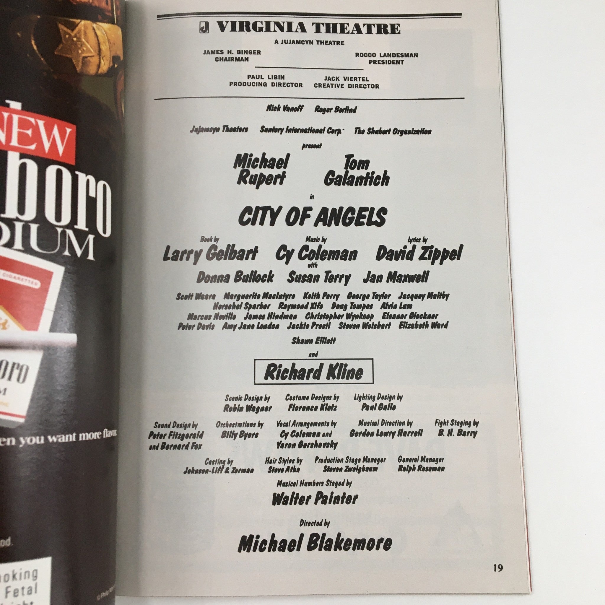 1991 Playbill Virginia Theatre Michael Rupert in City of Angels by M. Blakemore