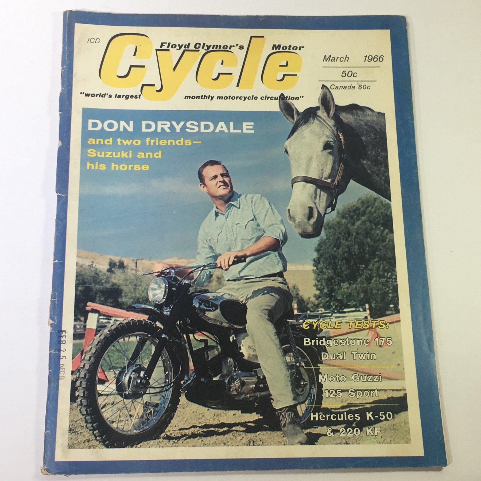 VTG Floyd Clymer's Cycle Magazine March 1966 - Don Drysdale's Suzuki & His Horse